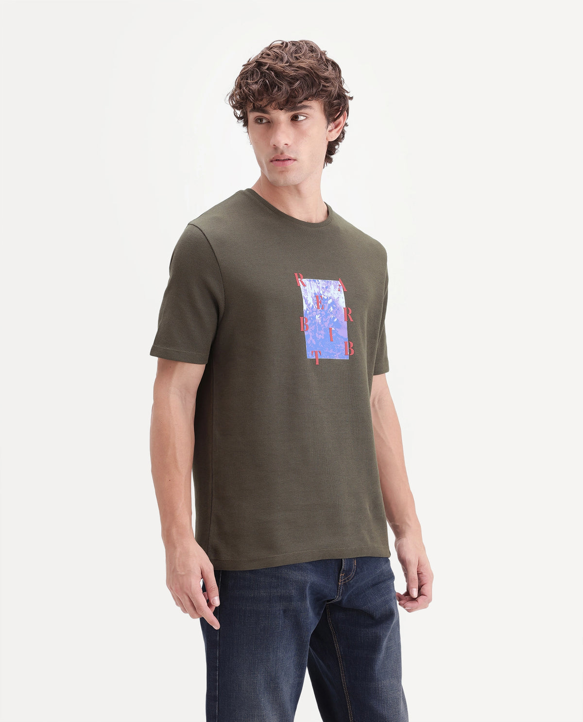 Rare Rabbit Men's Azuro Dusky Olive Cotton Crew Neck Regular Graphic Print T-Shirt
