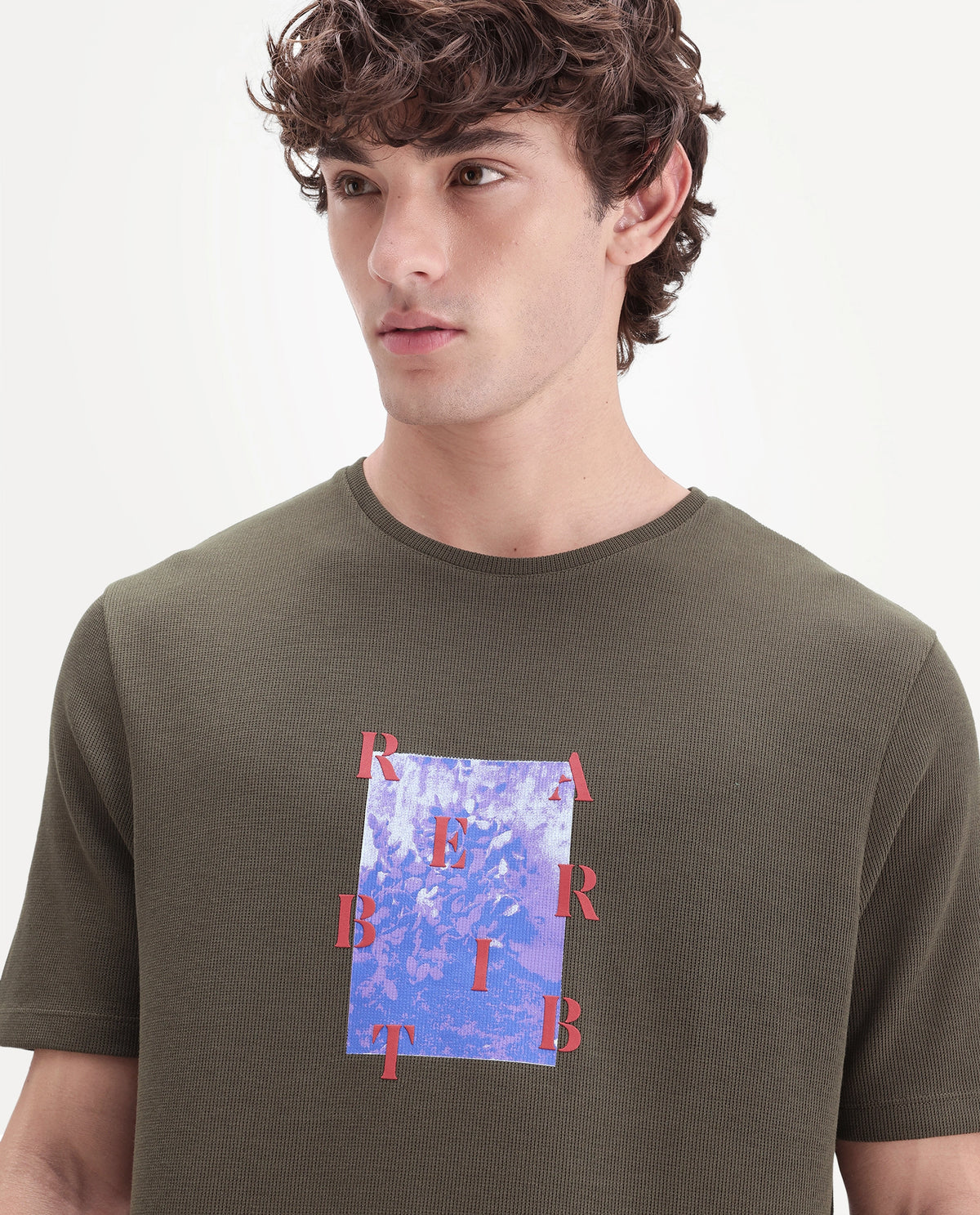 Rare Rabbit Men's Azuro Dusky Olive Cotton Crew Neck Regular Graphic Print T-Shirt
