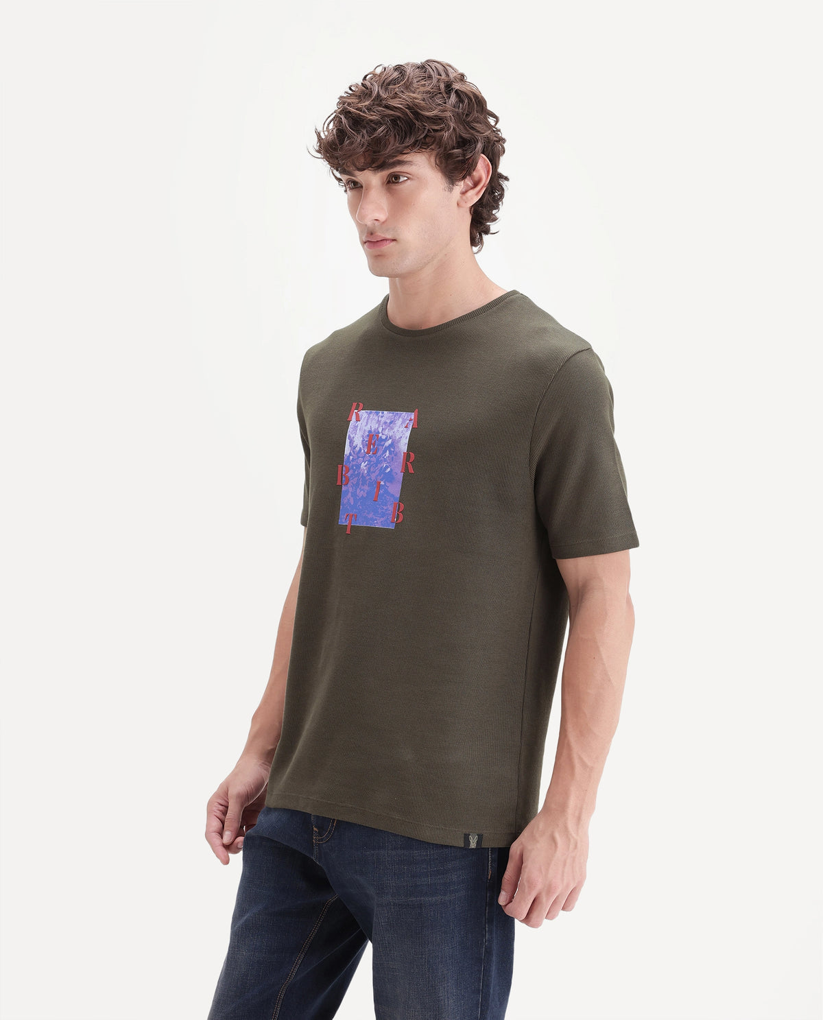 Rare Rabbit Men's Azuro Dusky Olive Cotton Crew Neck Regular Graphic Print T-Shirt