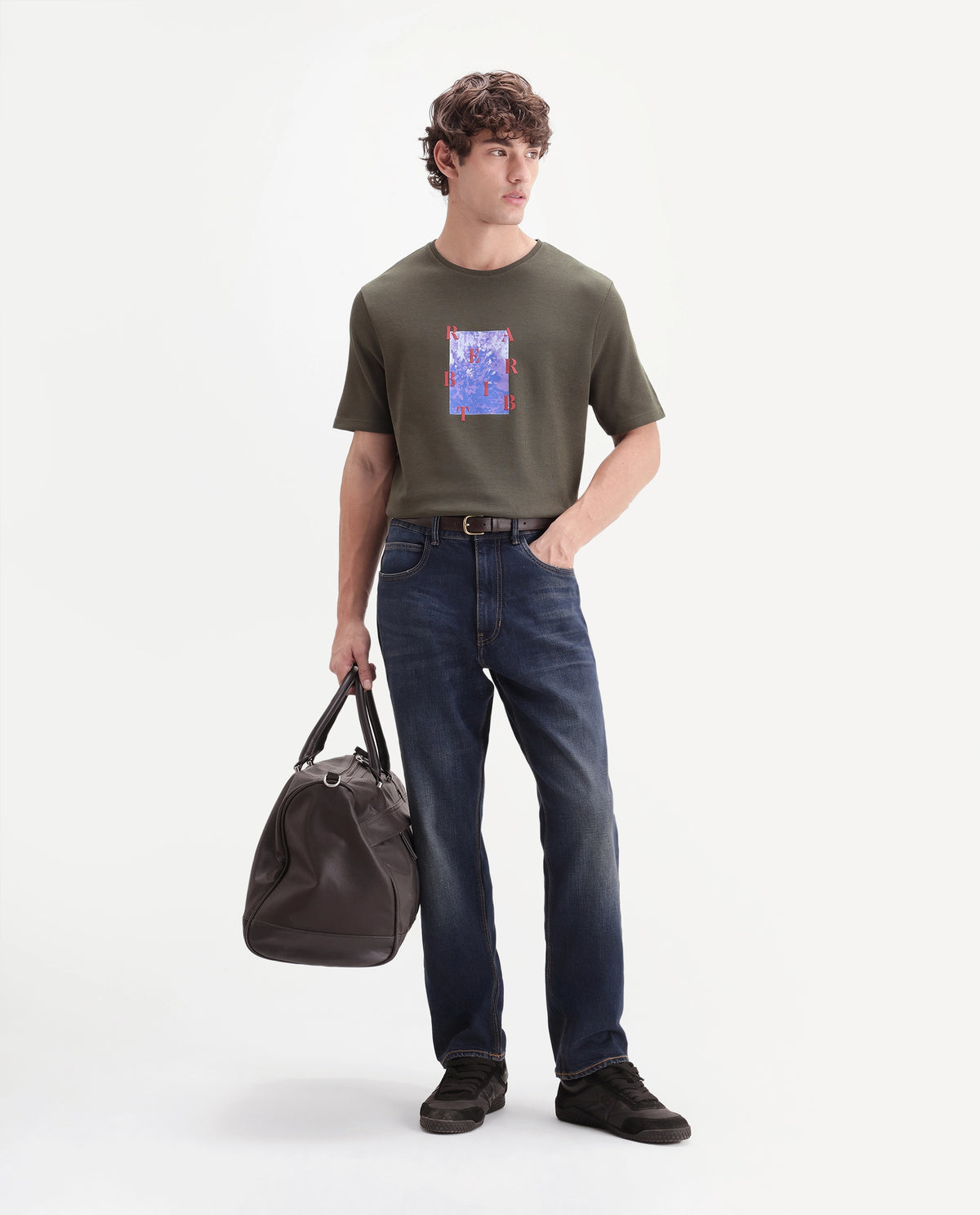 Rare Rabbit Men's Azuro Dusky Olive Cotton Crew Neck Regular Graphic Print T-Shirt