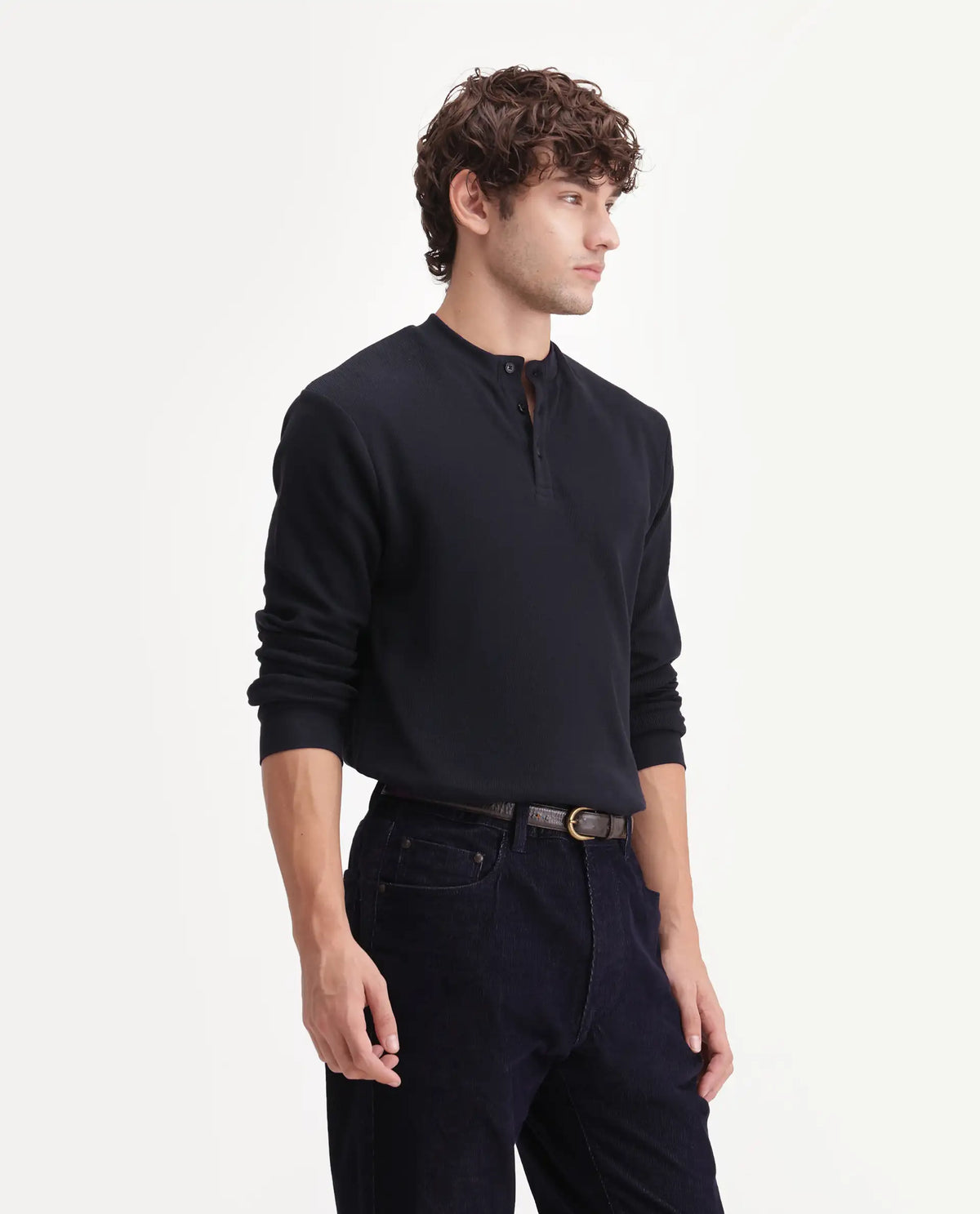 Rare Rabbit Men's Leto Black Cotton Button closure Full Sleeve Regular Plain T-Shirt