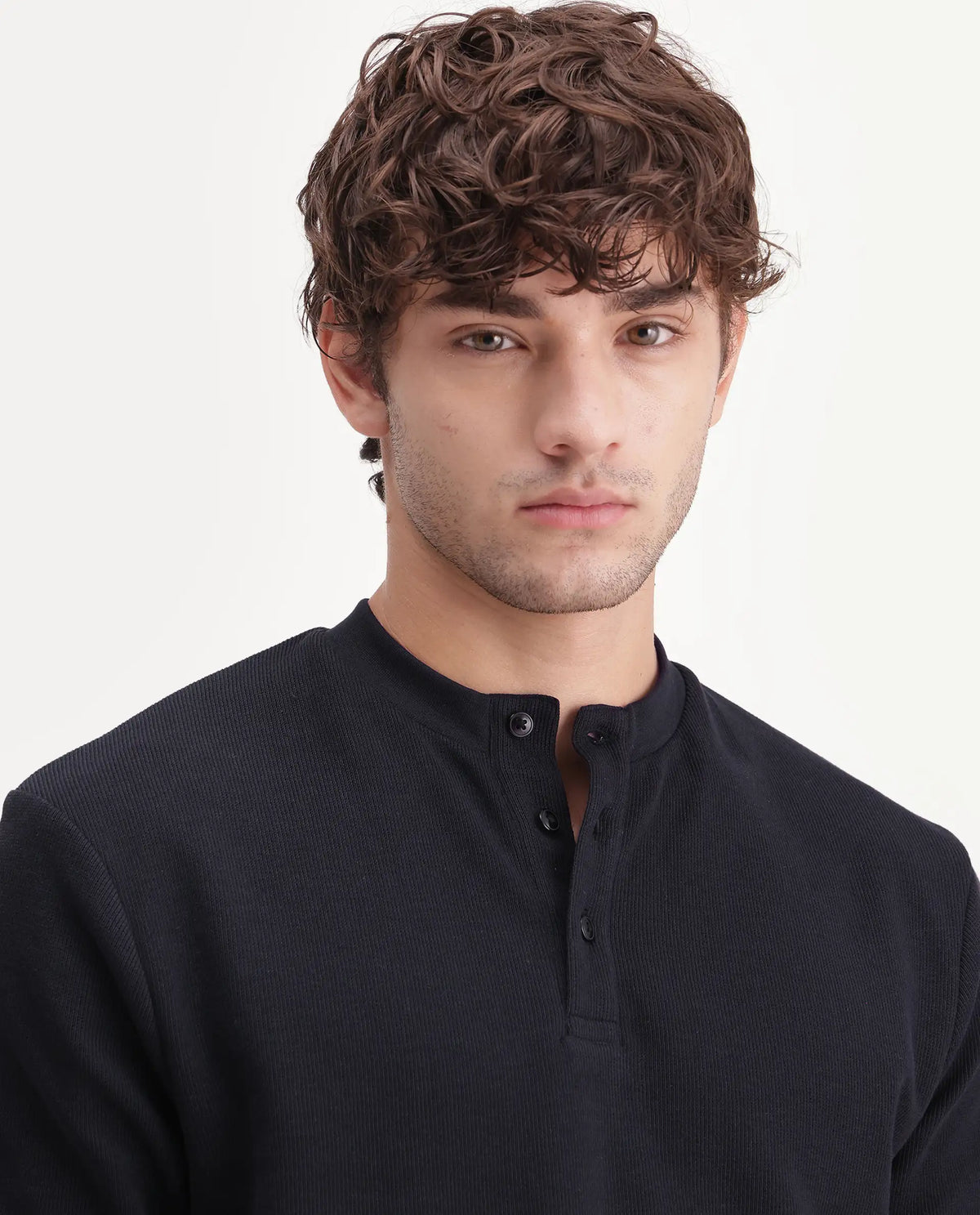 Rare Rabbit Men's Leto Black Cotton Button closure Full Sleeve Regular Plain T-Shirt