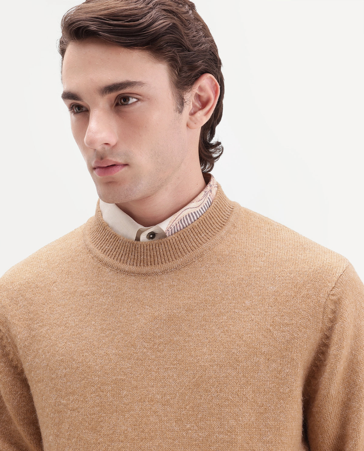Rare Rabbit Men's Manny-E Dusky Yellow Acrylic Blend Crew Neck Regular Plain Sweater