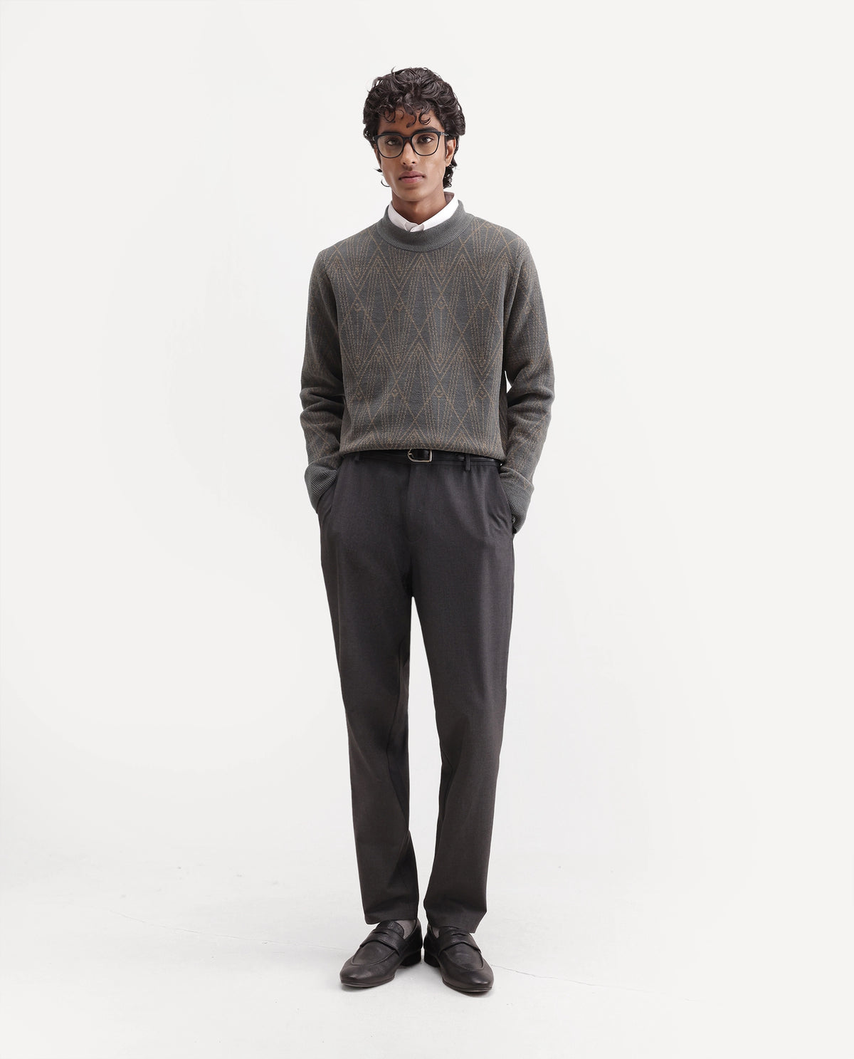 Rare Rabbit Men's Deigo-E Dusky Grey Polyester Cotton Blend Crew Neck Regular Fit Jacquard Sweater - image 2