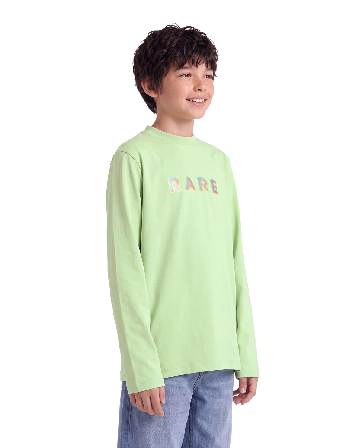 Rare Ones Kids Ryke Pastel Green Cotton Blend Fabric Crew Neck Pull-On Closure Regular Fit Graphic Print T-Shirt