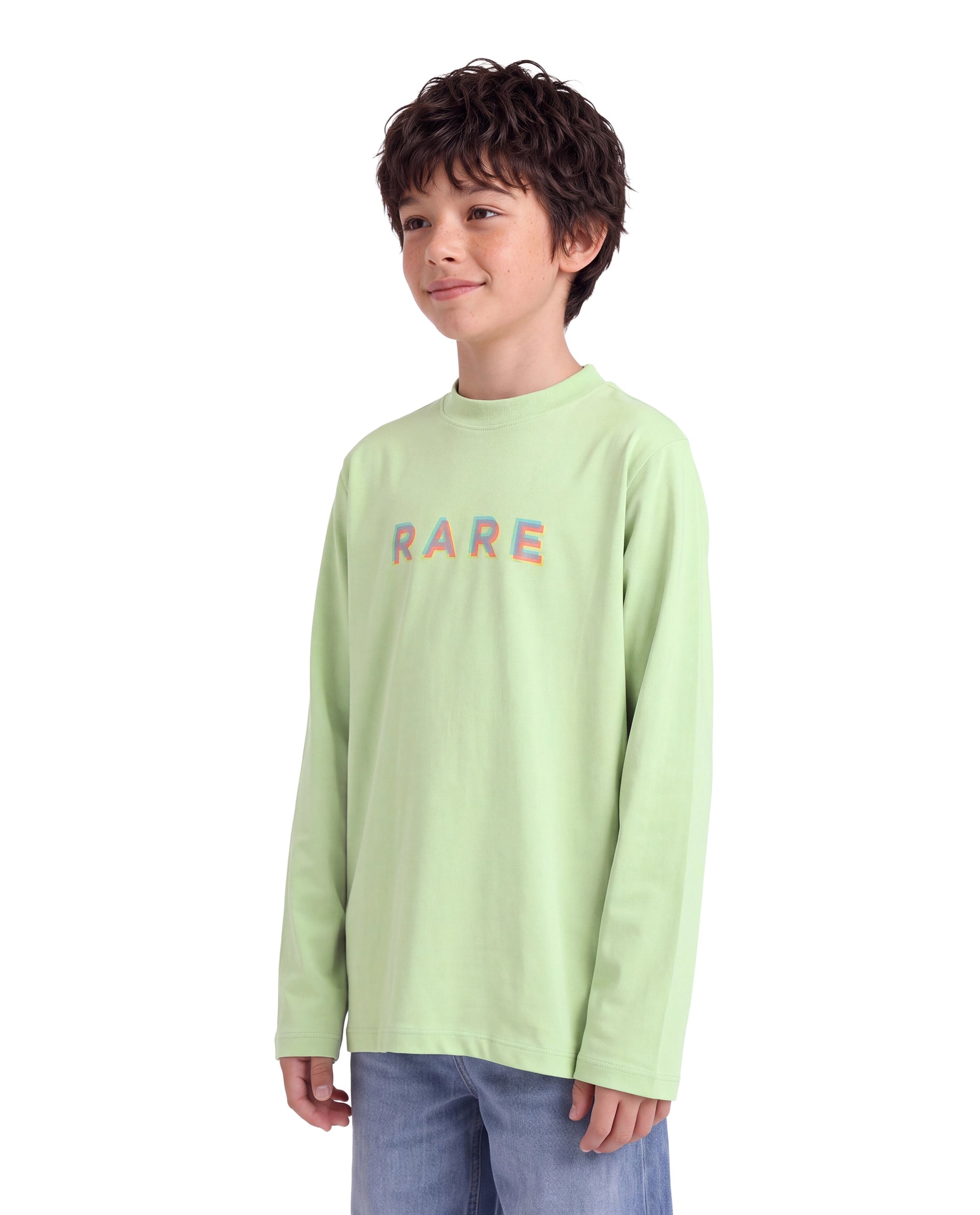 Rare Ones Kids Ryke Pastel Green Cotton Blend Fabric Crew Neck Pull-On Closure Regular Fit Graphic Print T-Shirt