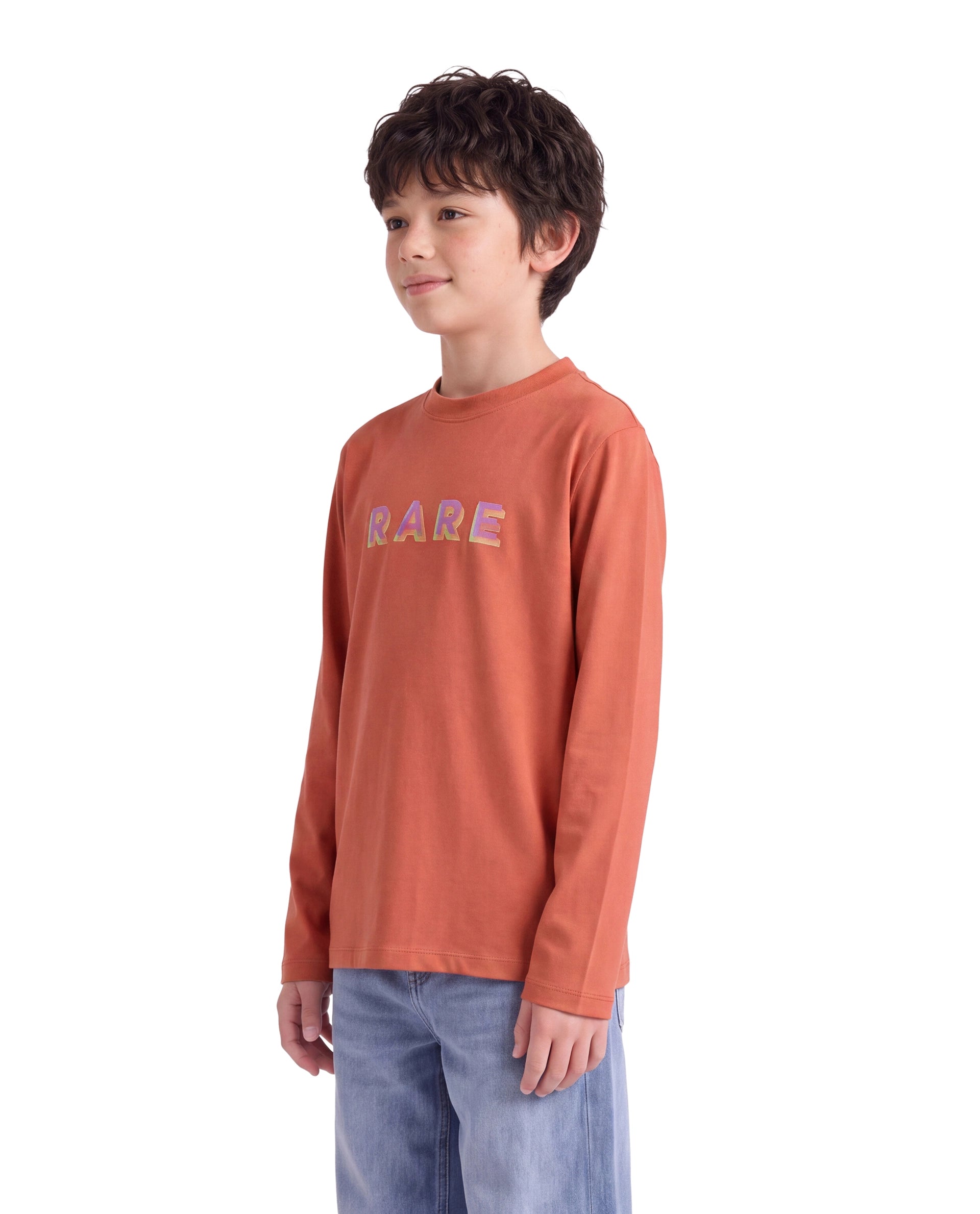 Rare Ones Kids Ryke Dusky Orange Cotton Blend Fabric Crew Neck Pull-On Closure Regular Fit Graphic Print T-Shirt