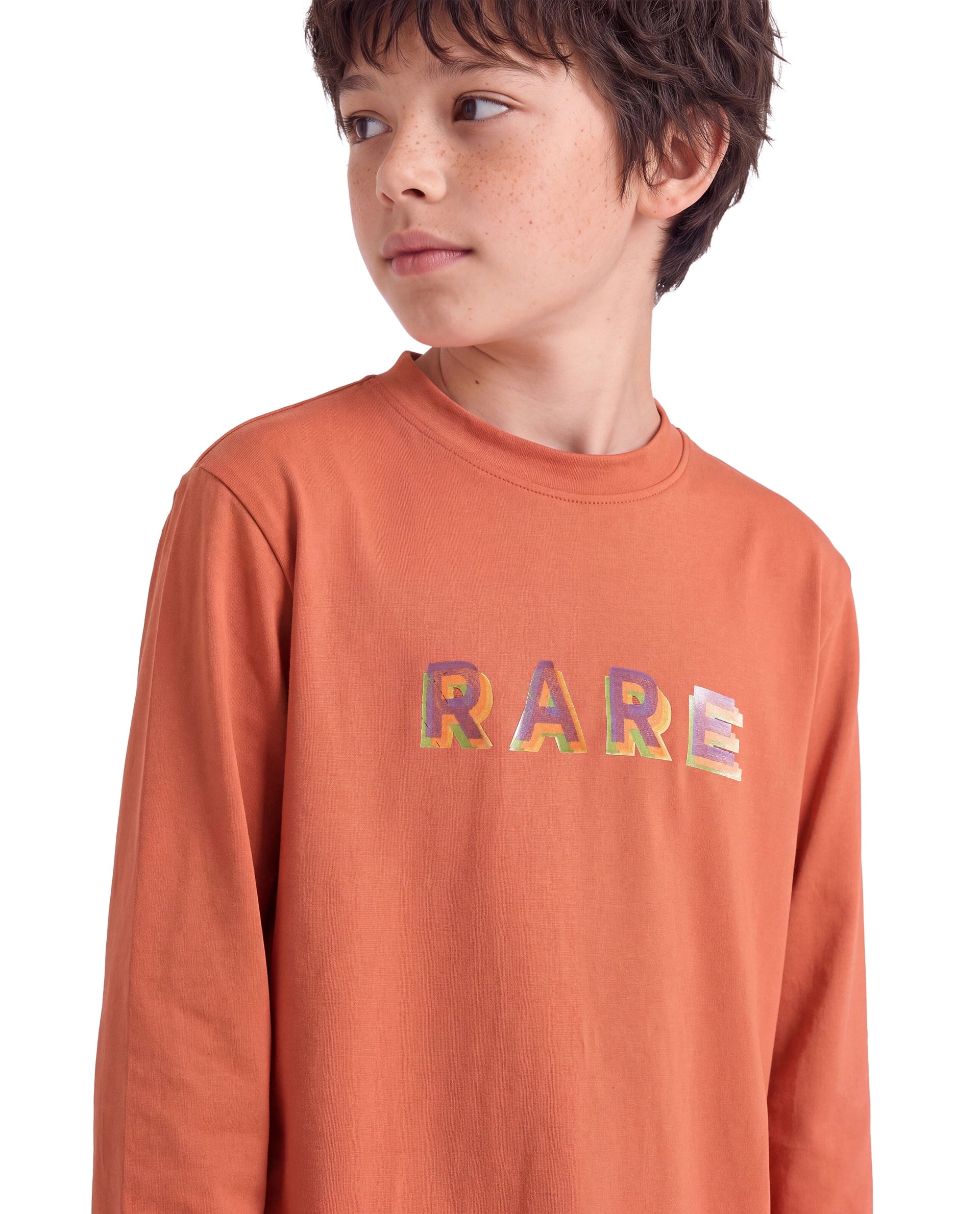 Rare Ones Kids Ryke Dusky Orange Cotton Blend Fabric Crew Neck Pull-On Closure Regular Fit Graphic Print T-Shirt