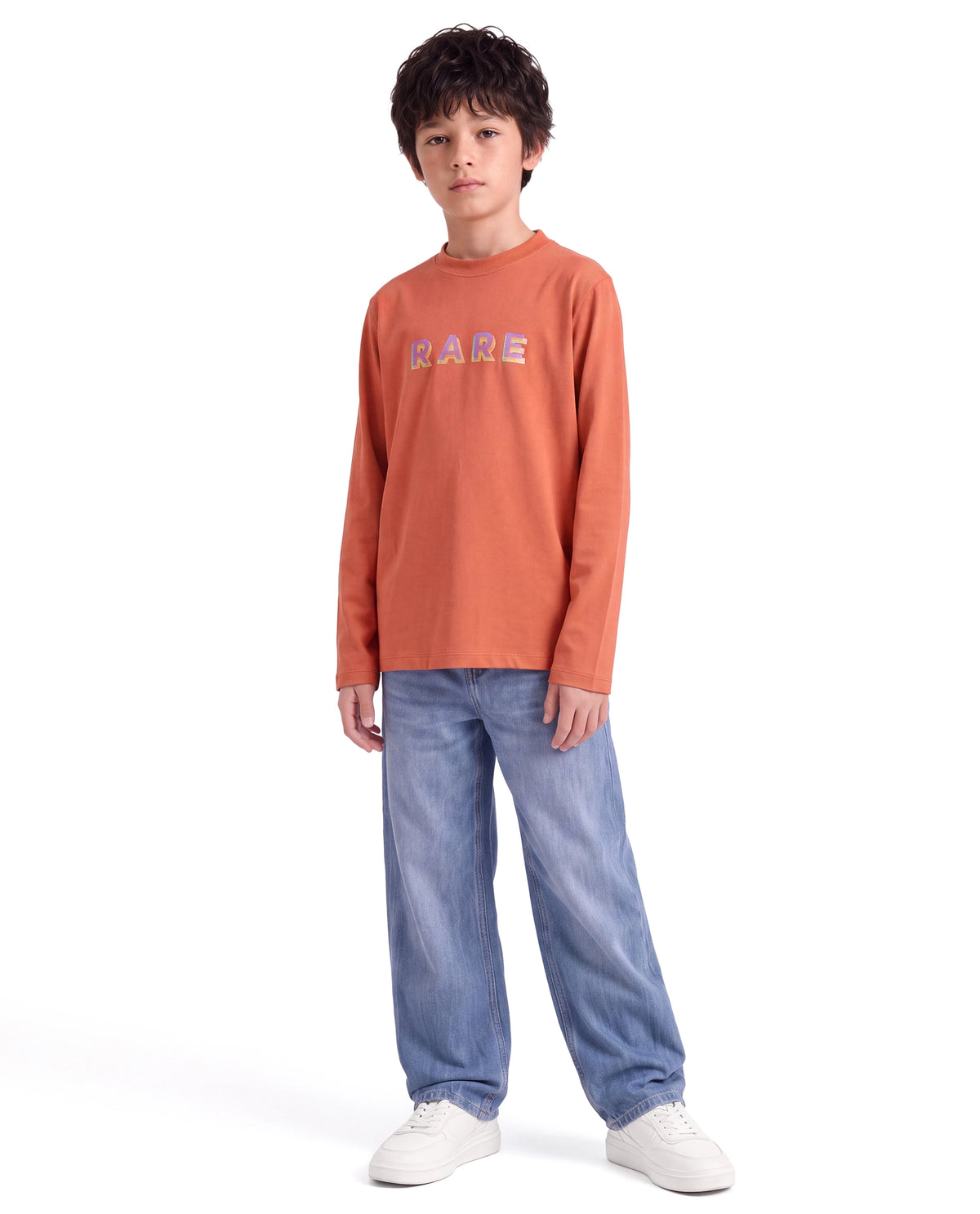 Rare Ones Kids Ryke Dusky Orange Cotton Blend Fabric Crew Neck Pull-On Closure Regular Fit Graphic Print T-Shirt