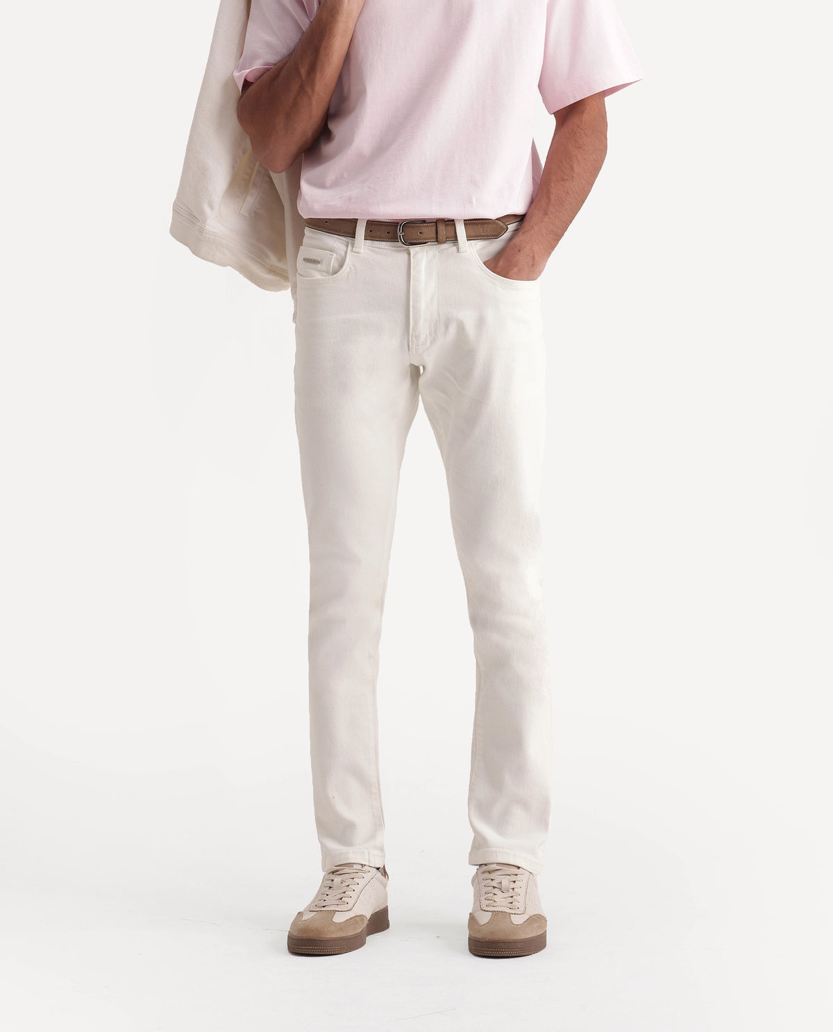 Rare Rabbit Men's Sade Off White Cotton Blend Hawk Slim Plain Jeans - image 1