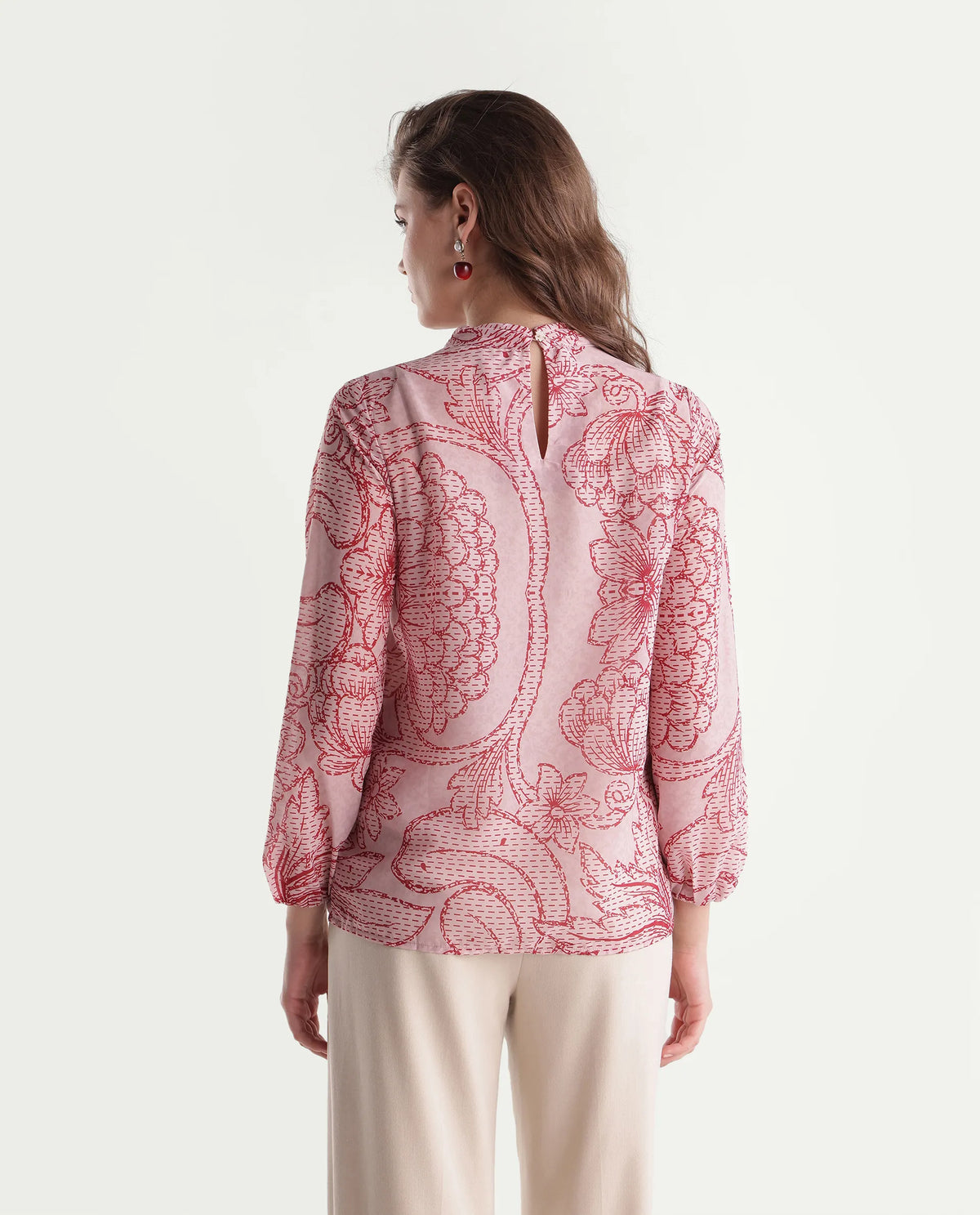 Rareism Women's Massy Multi Polyester High Neck Regular Floral Print Top