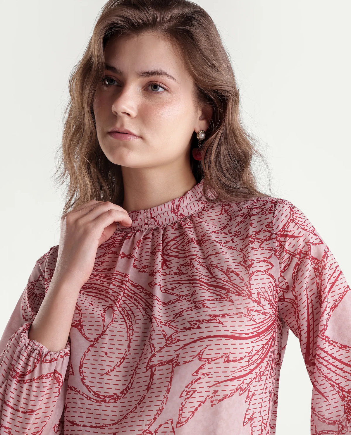 Rareism Women's Massy Multi Polyester High Neck Regular Floral Print Top