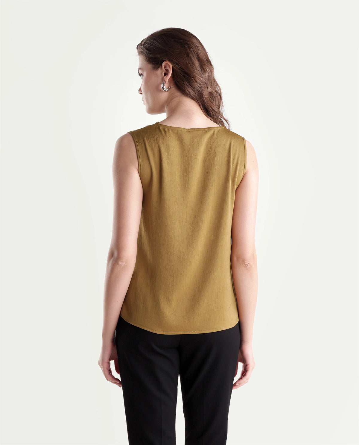 Rareism Women's Xango Gold Polyester Cowl Neck Regular Plain Top