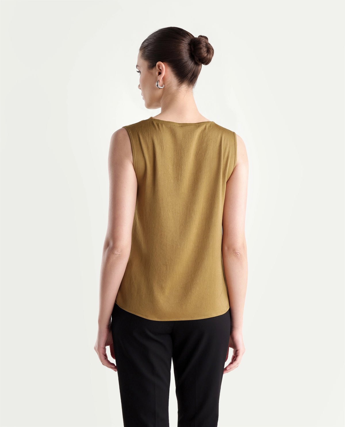 Rareism Women's Xango Gold Polyester Cowl Neck Regular Plain Top