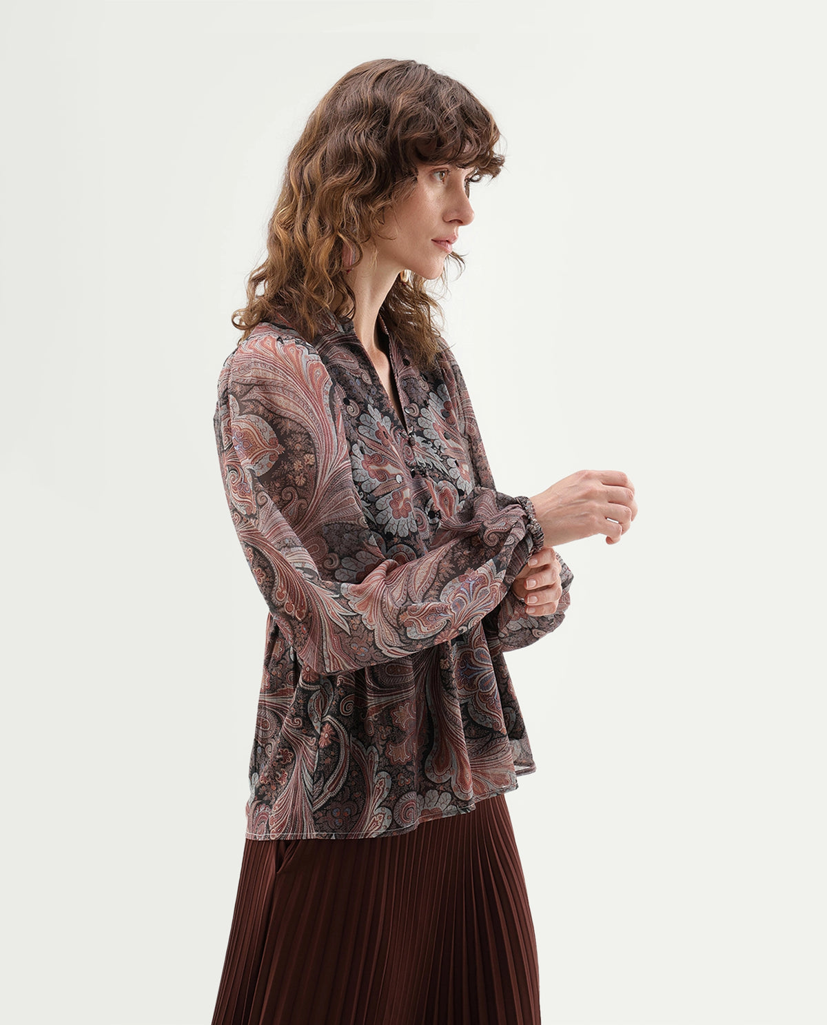 Rareism Women's Xavion Multi Polyester Blend V-Neck Peplum Paisley Top