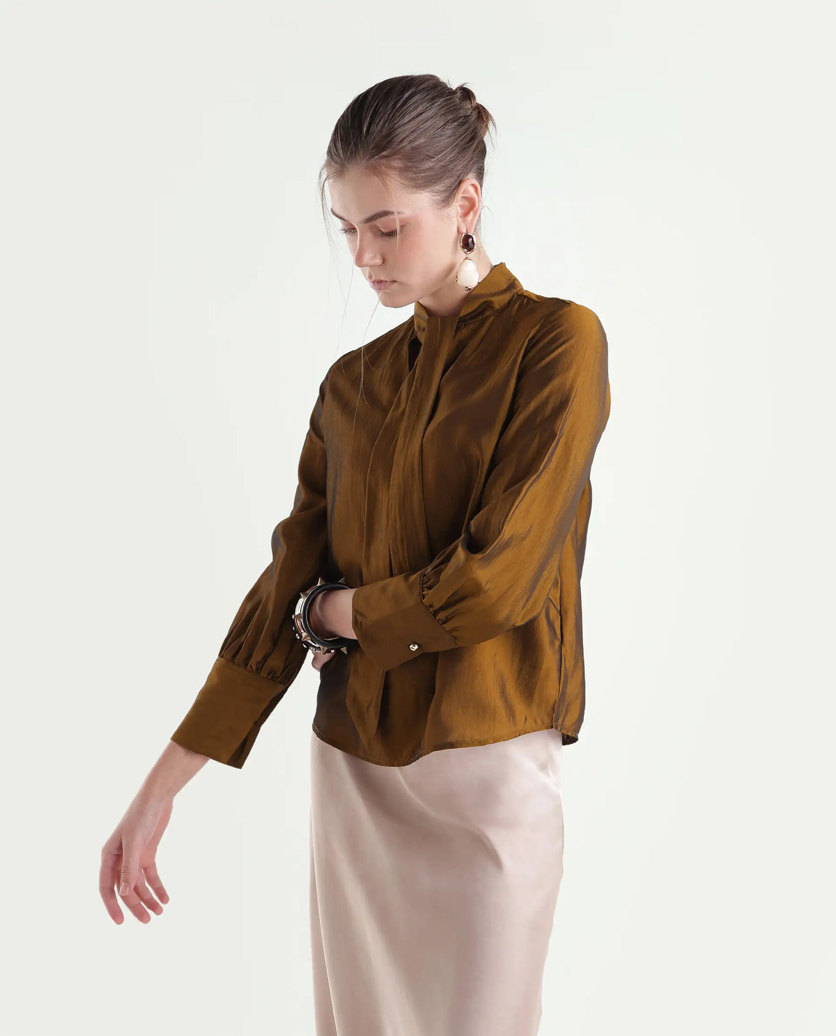 Rareism Women's Xyla Gold Viscose Blend Tie-Up Regular Plain Top