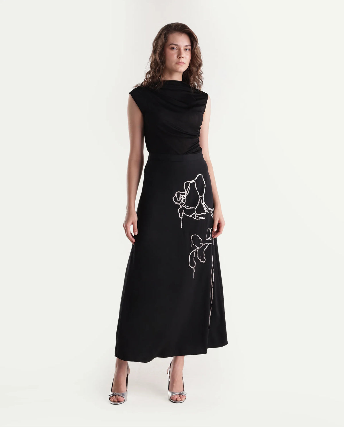 Rareism Women's Xylia Black Polyester A-Line Plain Skirt