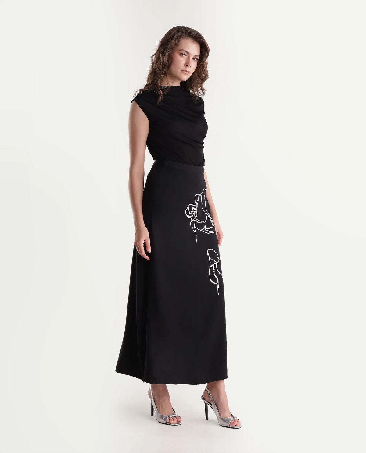 Rareism Women's Xylia Black Polyester A-Line Plain Skirt