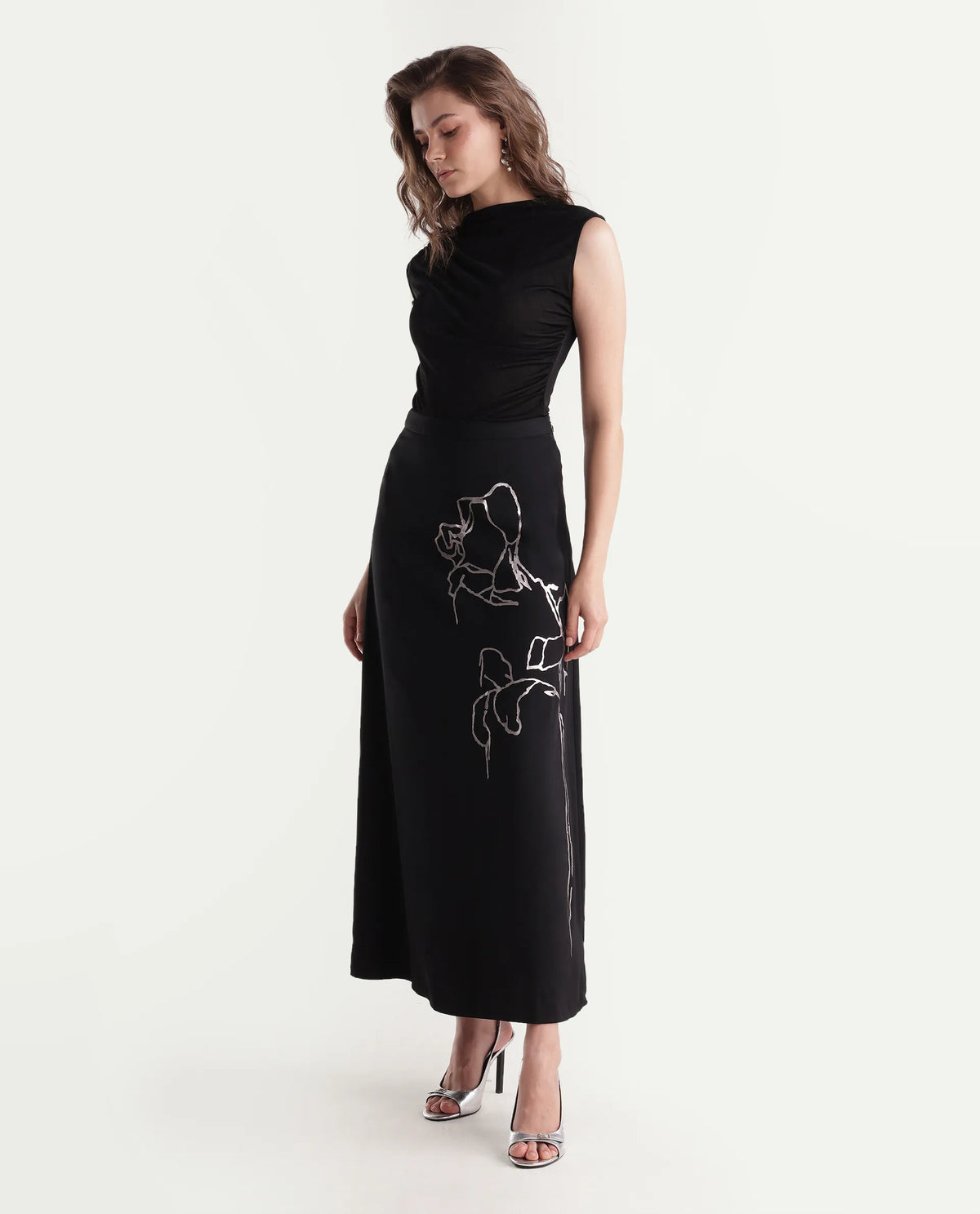 Rareism Women's Xylia Black Polyester A-Line Plain Skirt