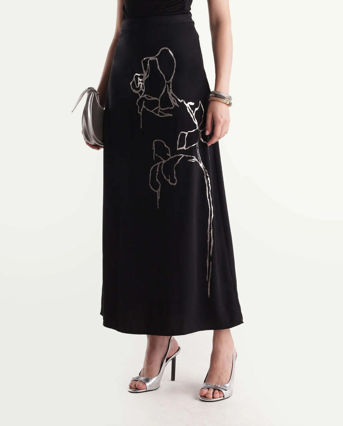 Rareism Women's Xylia Black Polyester A-Line Plain Skirt