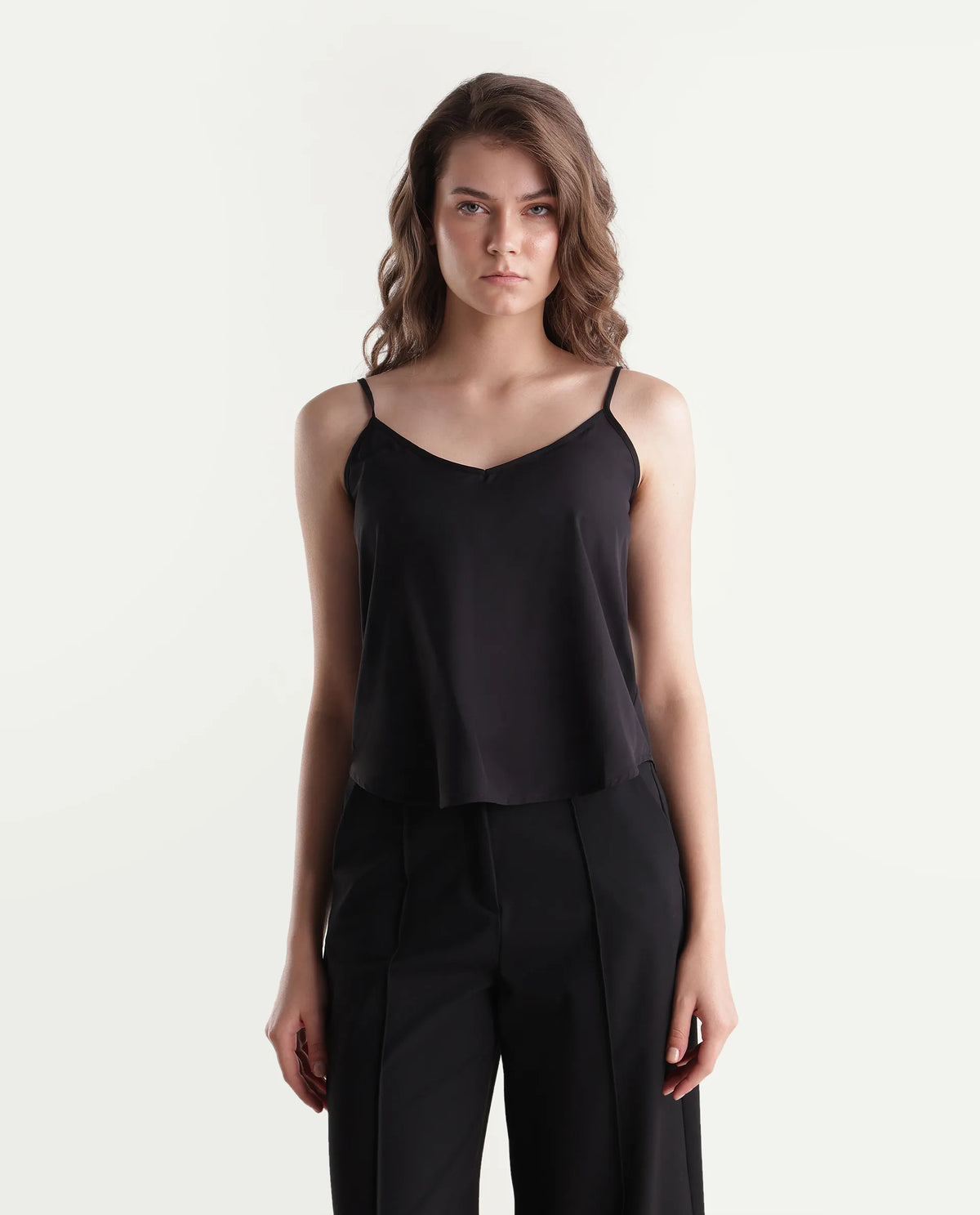Rareism Women's Xando Black Polyester High Neck Regular Plain Top