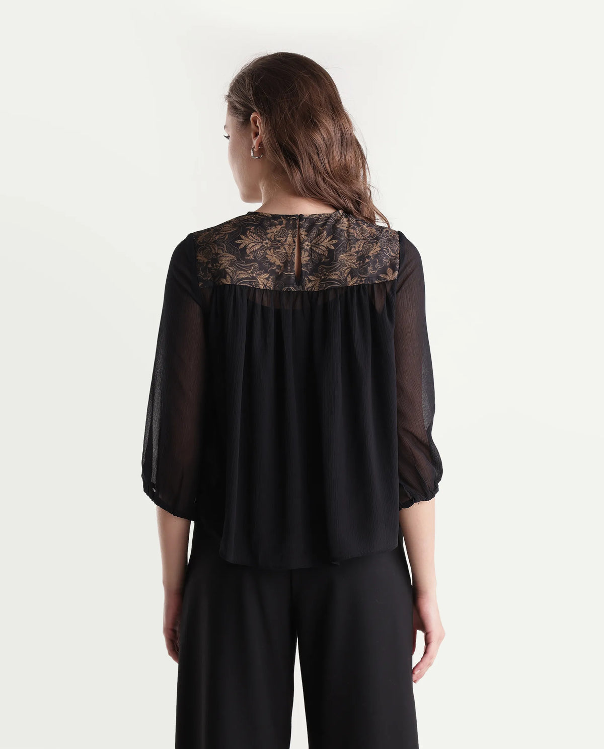Rareism Women's Xando Black Polyester High Neck Regular Plain Top