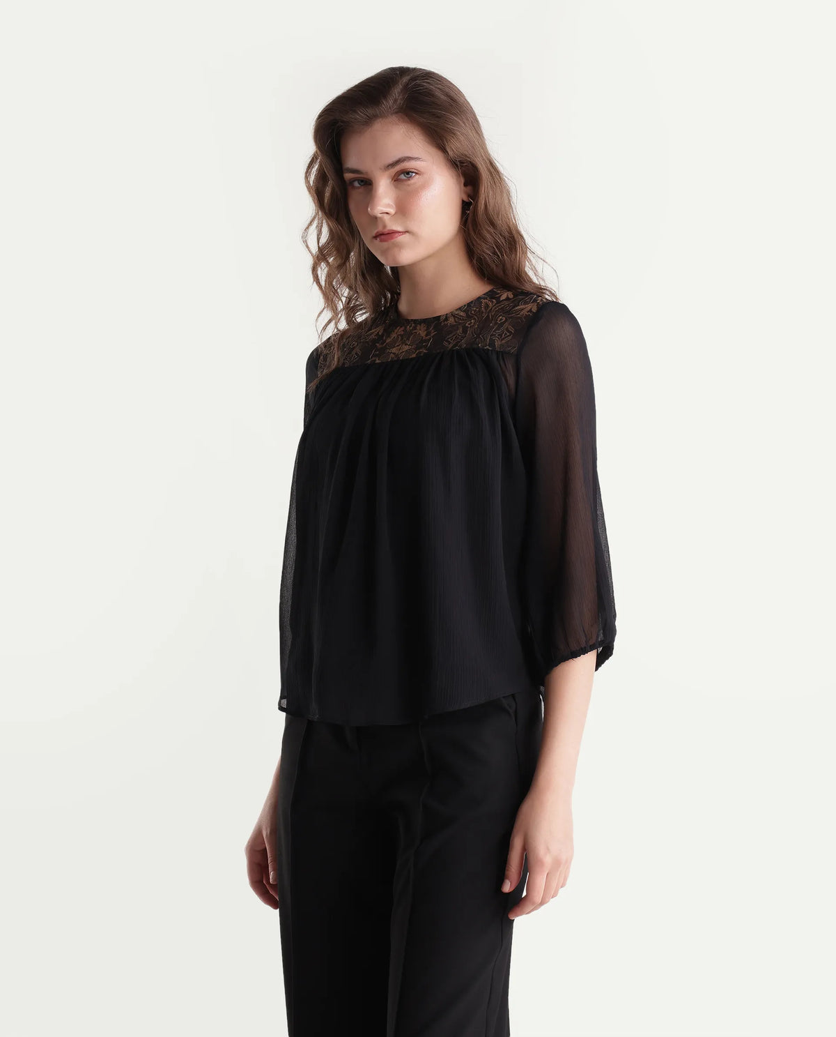 Rareism Women's Xando Black Polyester High Neck Regular Plain Top