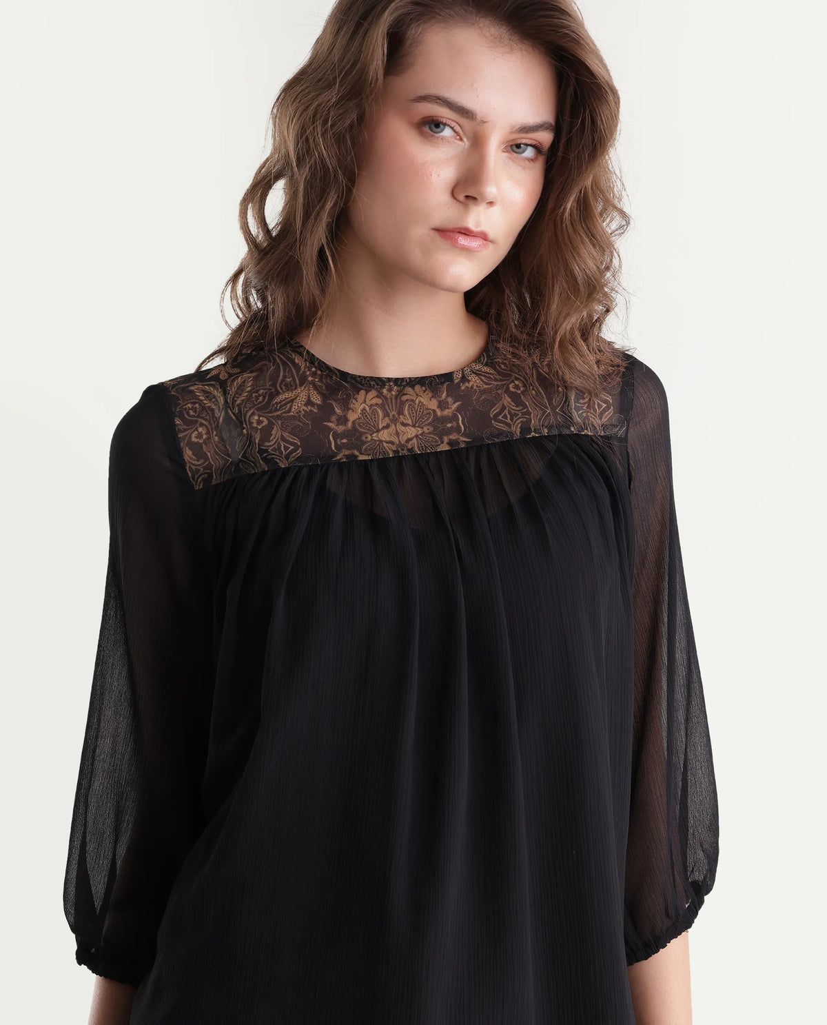 Rareism Women's Xando Black Polyester High Neck Regular Plain Top