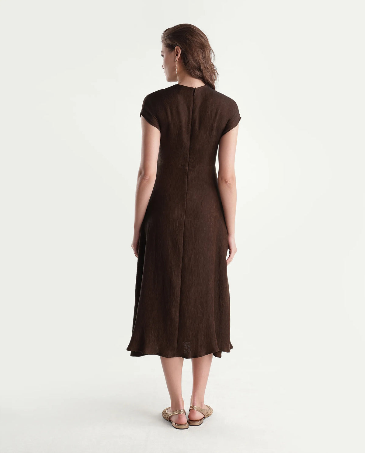 Rareism Women's Xara Dark Brown Viscose Blend Crew Neck Fit And Flare Plain Dress