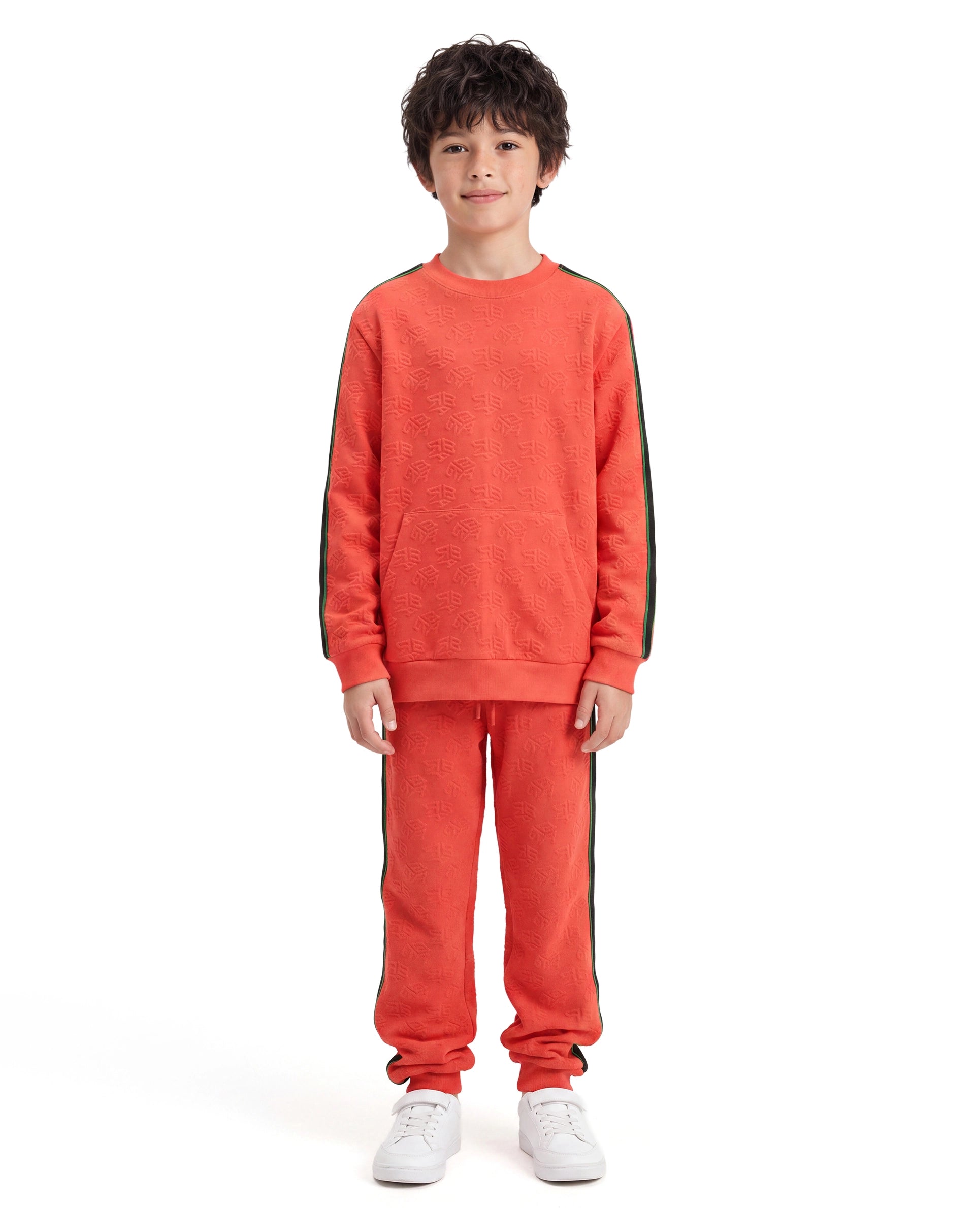 Rare Ones Kids Ziona Orange Cotton Blend Fabric Crew Neck Pull-On Closure Regular Fit Jacquard Sweatshirt