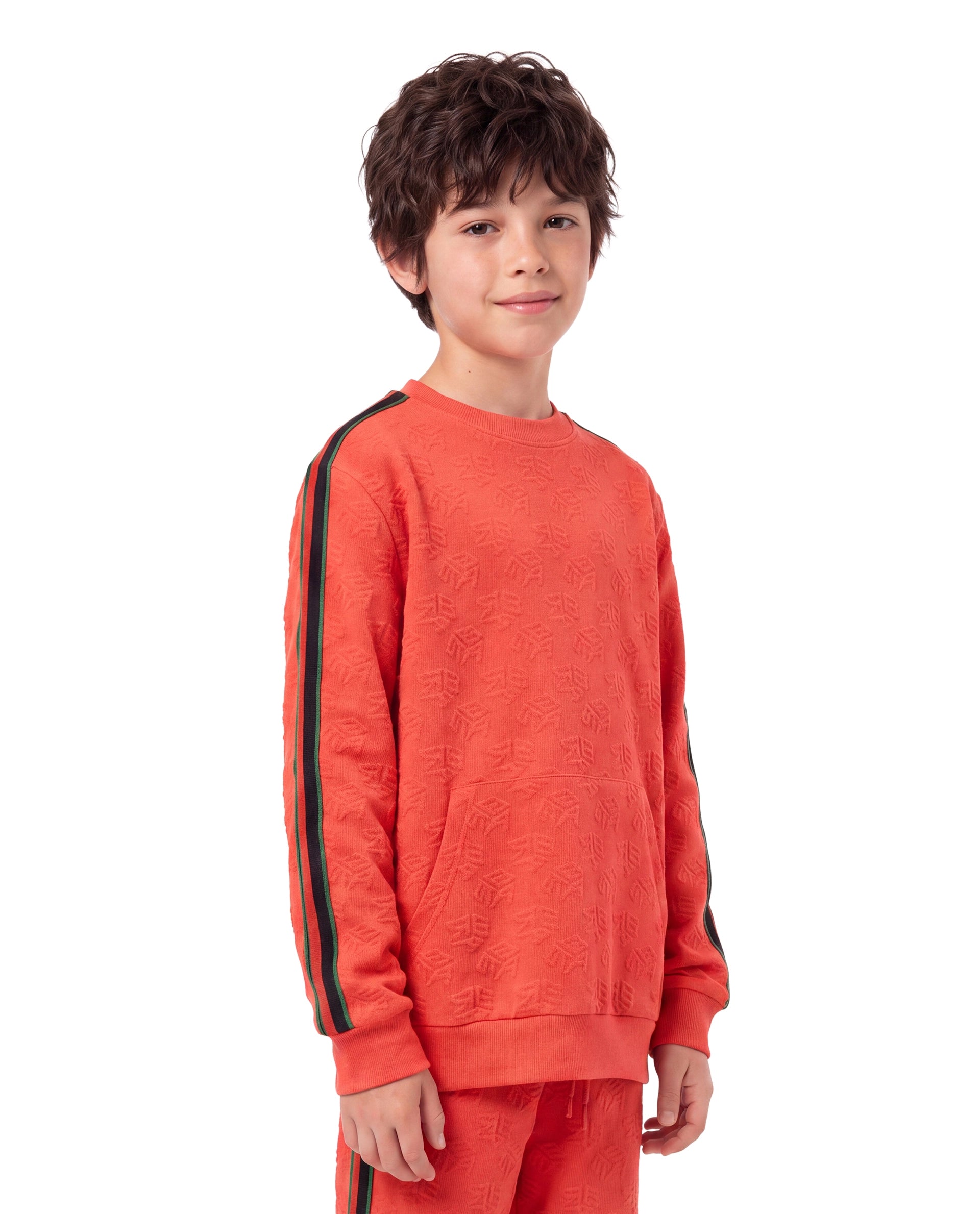 Rare Ones Kids Ziona Orange Cotton Blend Fabric Crew Neck Pull-On Closure Regular Fit Jacquard Sweatshirt