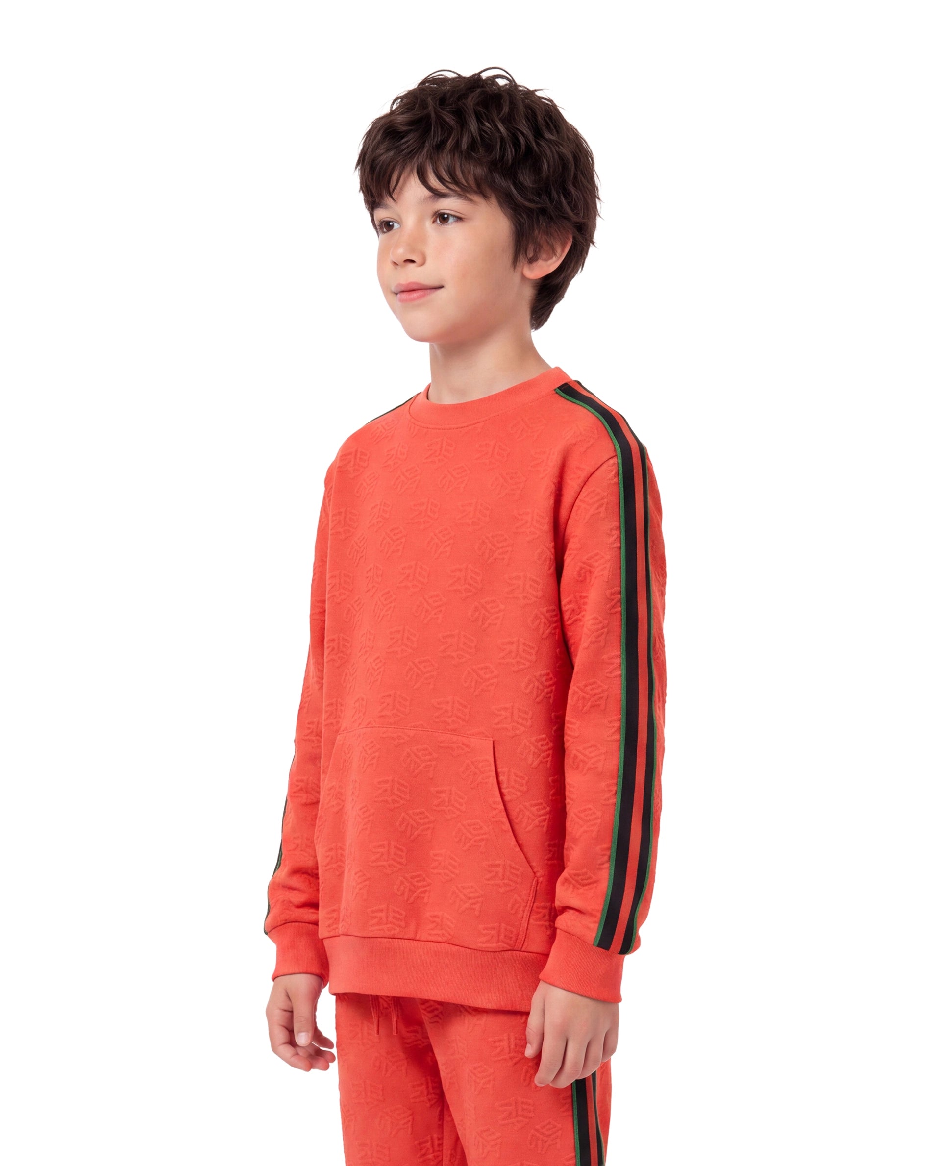 Rare Ones Kids Ziona Orange Cotton Blend Fabric Crew Neck Pull-On Closure Regular Fit Jacquard Sweatshirt