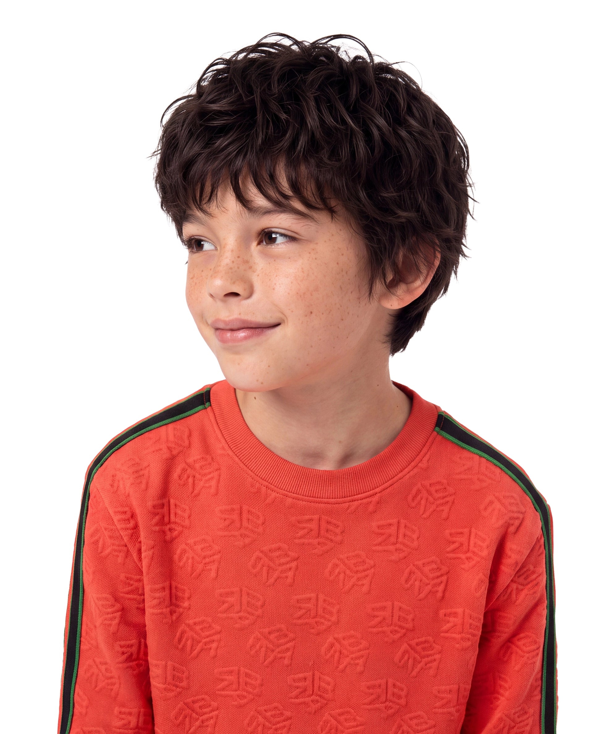 Rare Ones Kids Ziona Orange Cotton Blend Fabric Crew Neck Pull-On Closure Regular Fit Jacquard Sweatshirt