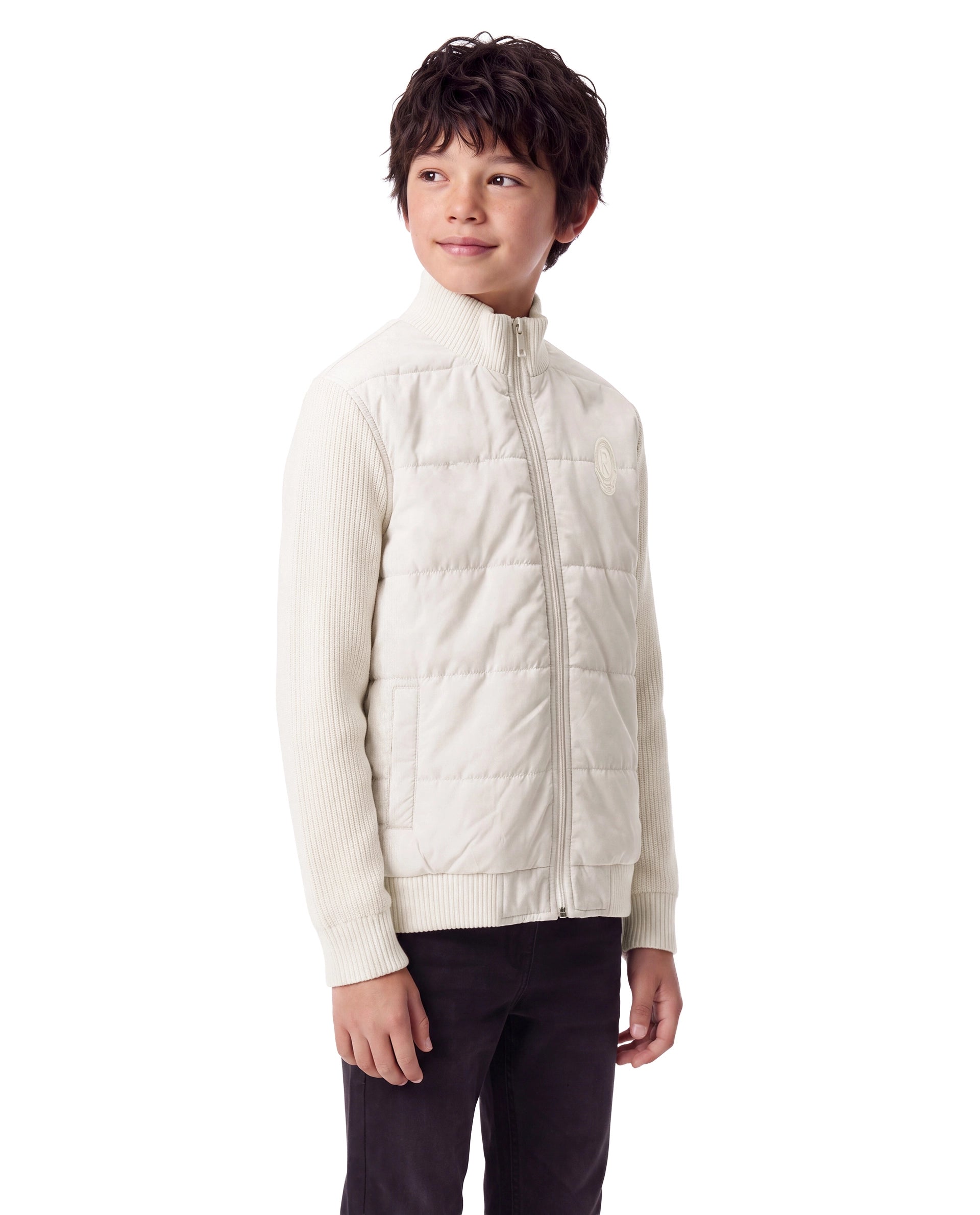 Rare Ones Kids Cyril Beige Polyester Fabric High Neck Zipper Closure Regular Plain Jacket