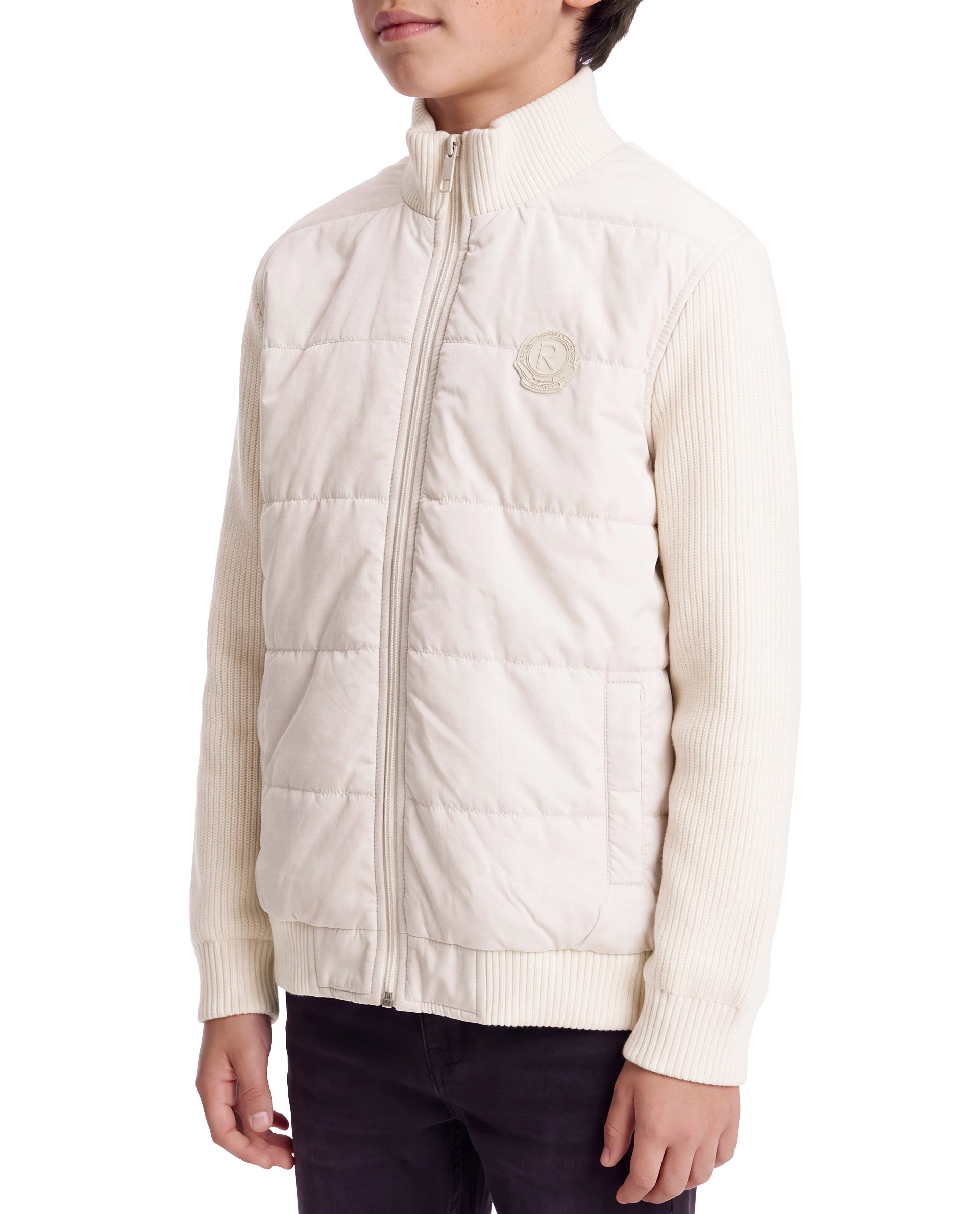 Rare Ones Kids Cyril Beige Polyester Fabric High Neck Zipper Closure Regular Plain Jacket