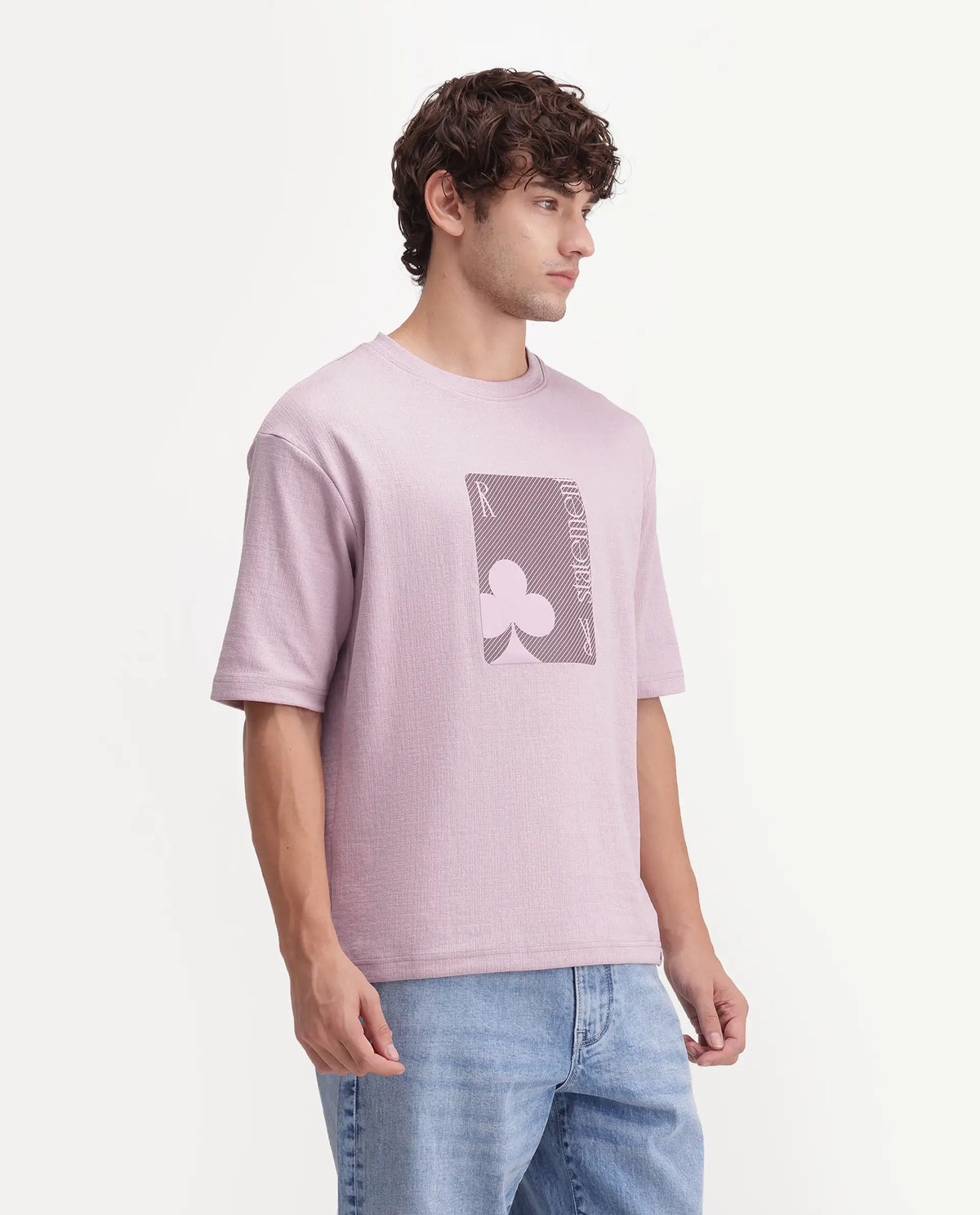 Rare Rabbit Men's Auve Light Pink Cotton Blend Crew Neck Relaxed Graphic Print T-Shirt