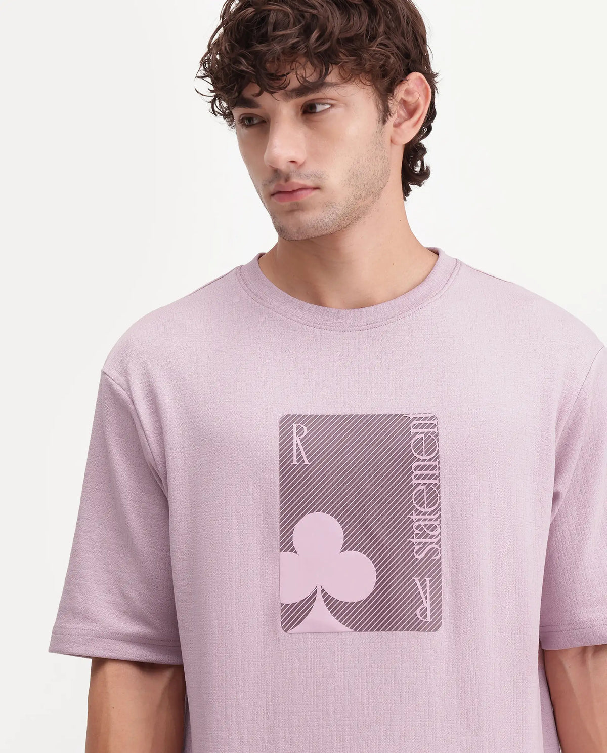 Rare Rabbit Men's Auve Light Pink Cotton Blend Crew Neck Relaxed Graphic Print T-Shirt