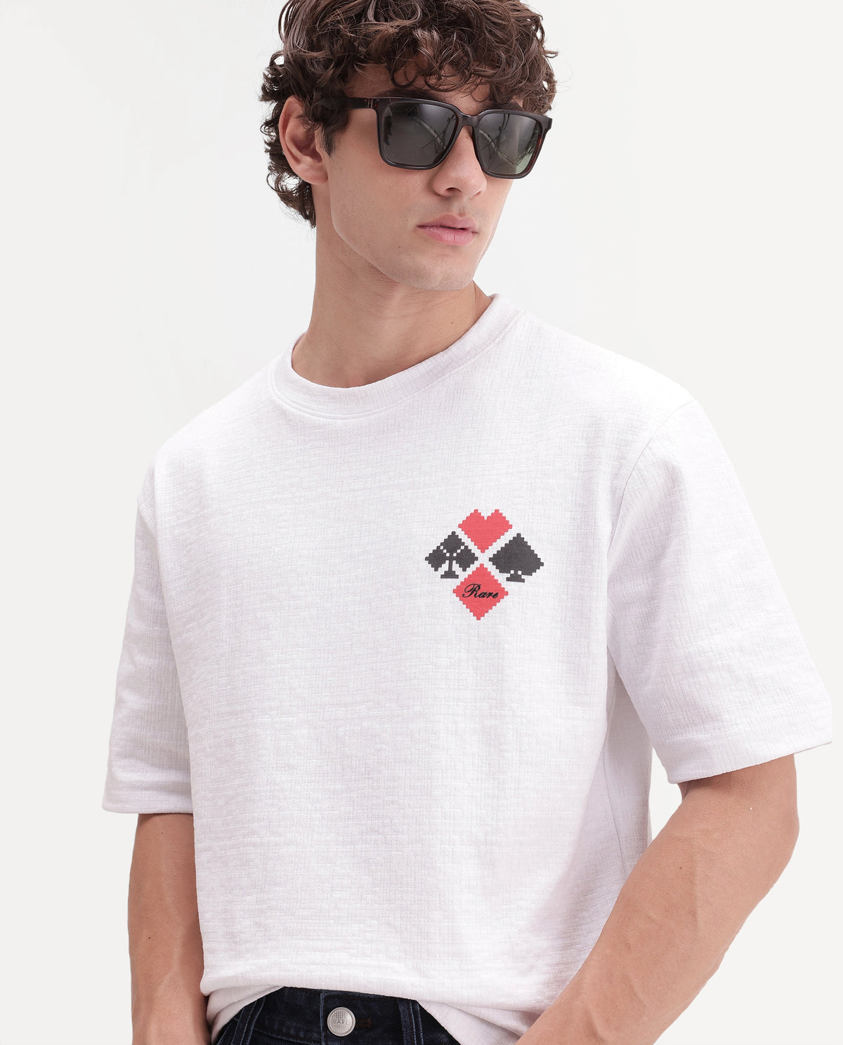Rare Rabbit Men's Digon Off White Cotton Blend Crew Neck Regular Graphic Print T-Shirt