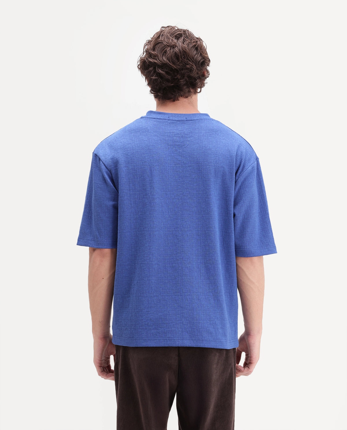 Rare Rabbit Men's Rodo Blue Cotton Blend Crew Neck Regular Plain T-Shirt