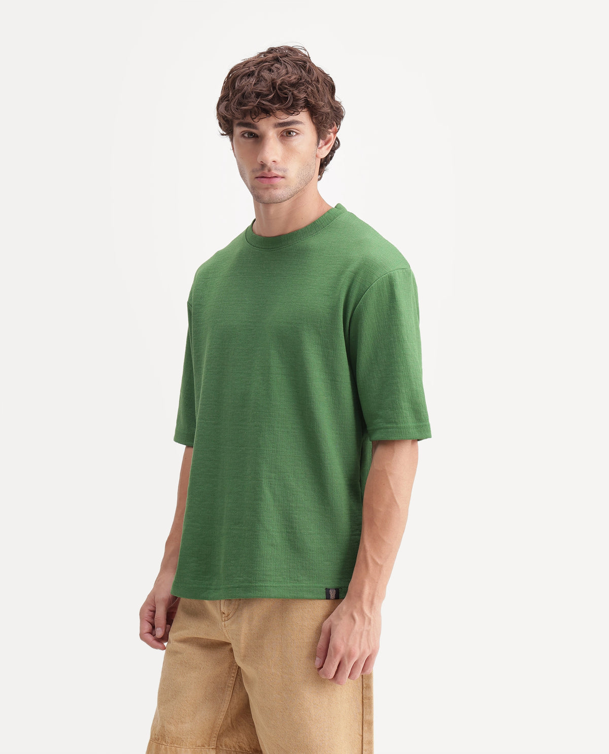 Rare Rabbit Men's Rodo Primary Green Cotton Blend Crew Neck Regular Plain T-Shirt