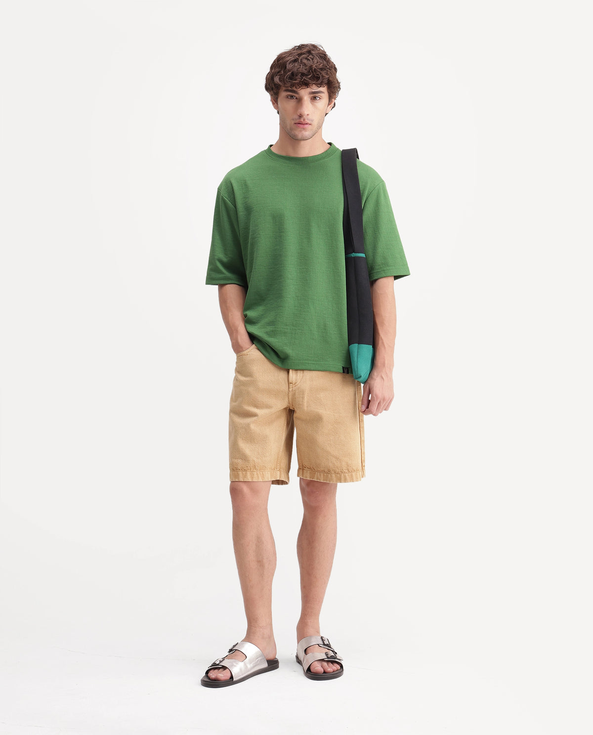 Rare Rabbit Men's Rodo Primary Green Cotton Blend Crew Neck Regular Plain T-Shirt