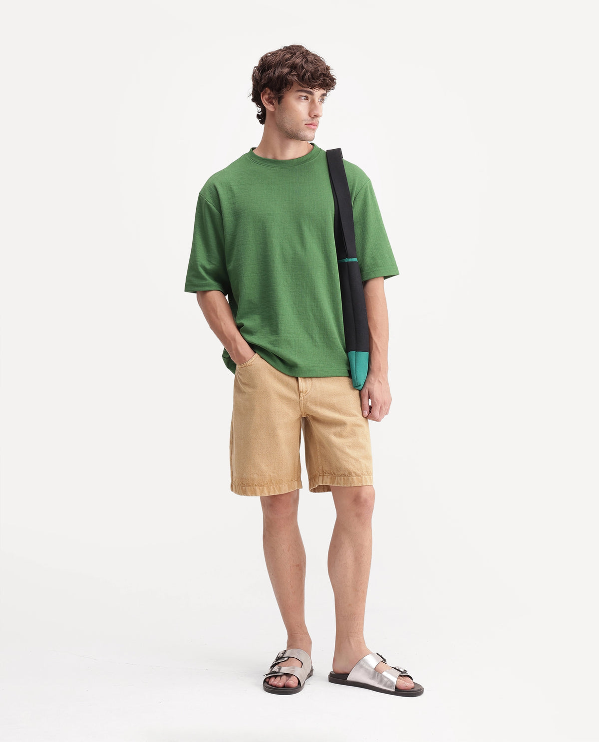 Rare Rabbit Men's Rodo Primary Green Cotton Blend Crew Neck Regular Plain T-Shirt