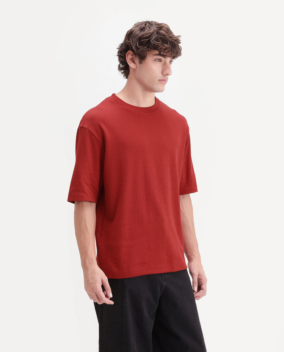 Rare Rabbit Men's Rodo Red Cotton Blend Crew Neck Regular Plain T-Shirt