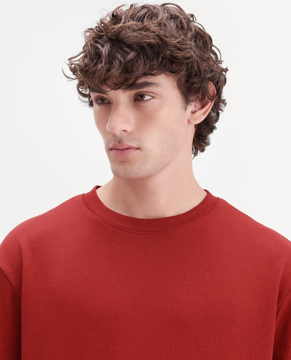 Rare Rabbit Men's Rodo Red Cotton Blend Crew Neck Regular Plain T-Shirt
