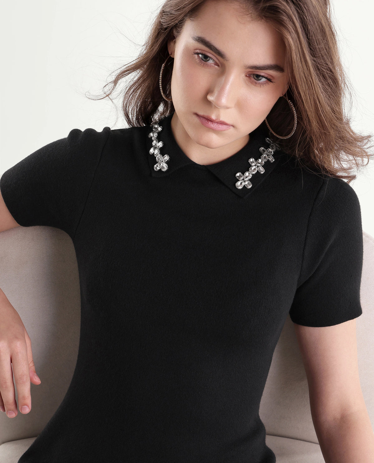 Rareism Women's Less Primary Black Viscose Blend Spread Collar Fitted Plain Dress