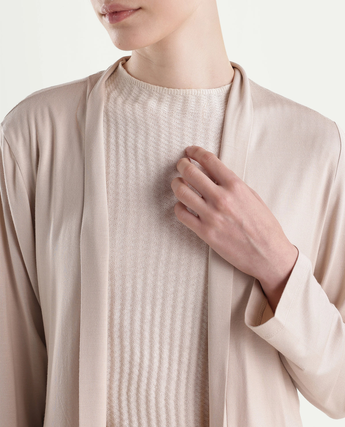 Rareism Women's Pommy Beige Modal Blend Collarless Regular Fit Plain Shrug - image 3