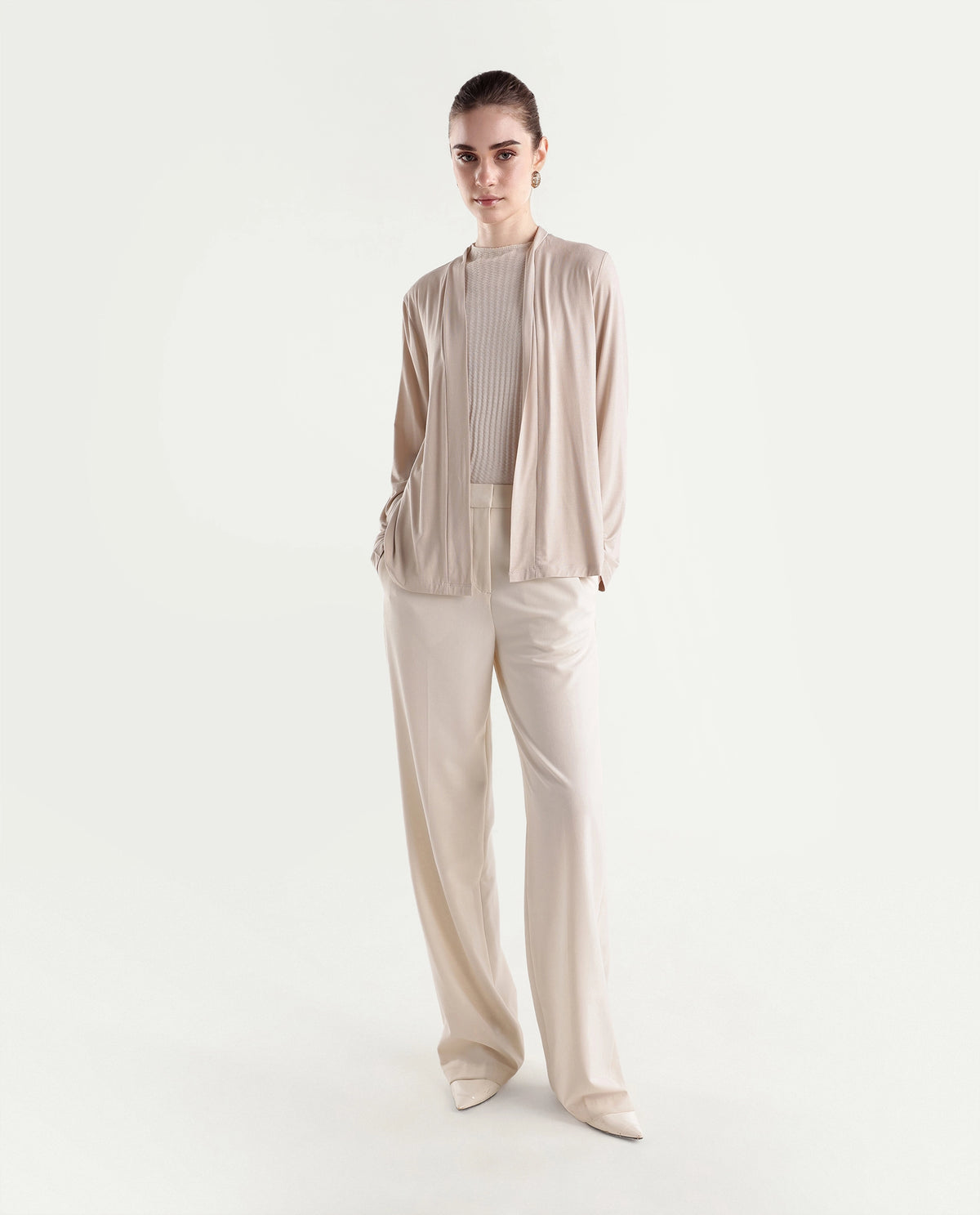Rareism Women's Pommy Beige Modal Blend Collarless Regular Fit Plain Shrug - image 2