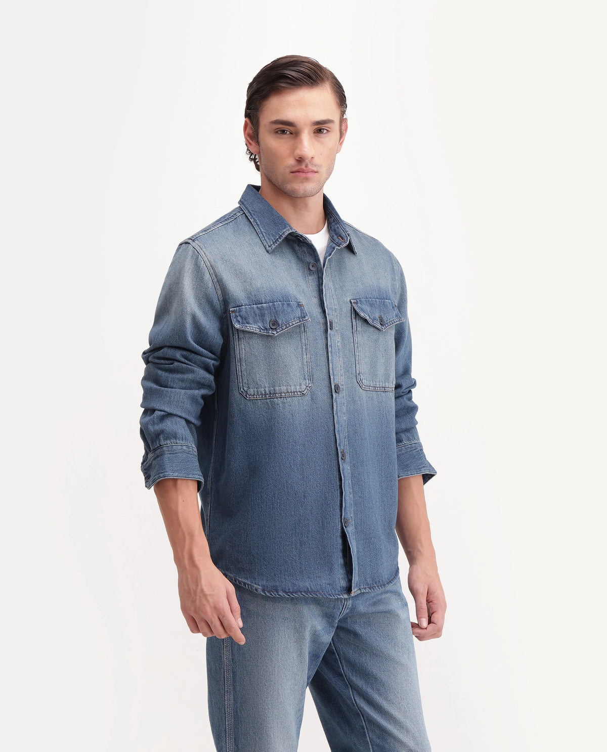 Rare Rabbit Men's Rong Primary Blue Cotton Spread Collar Regular Plain Shacket