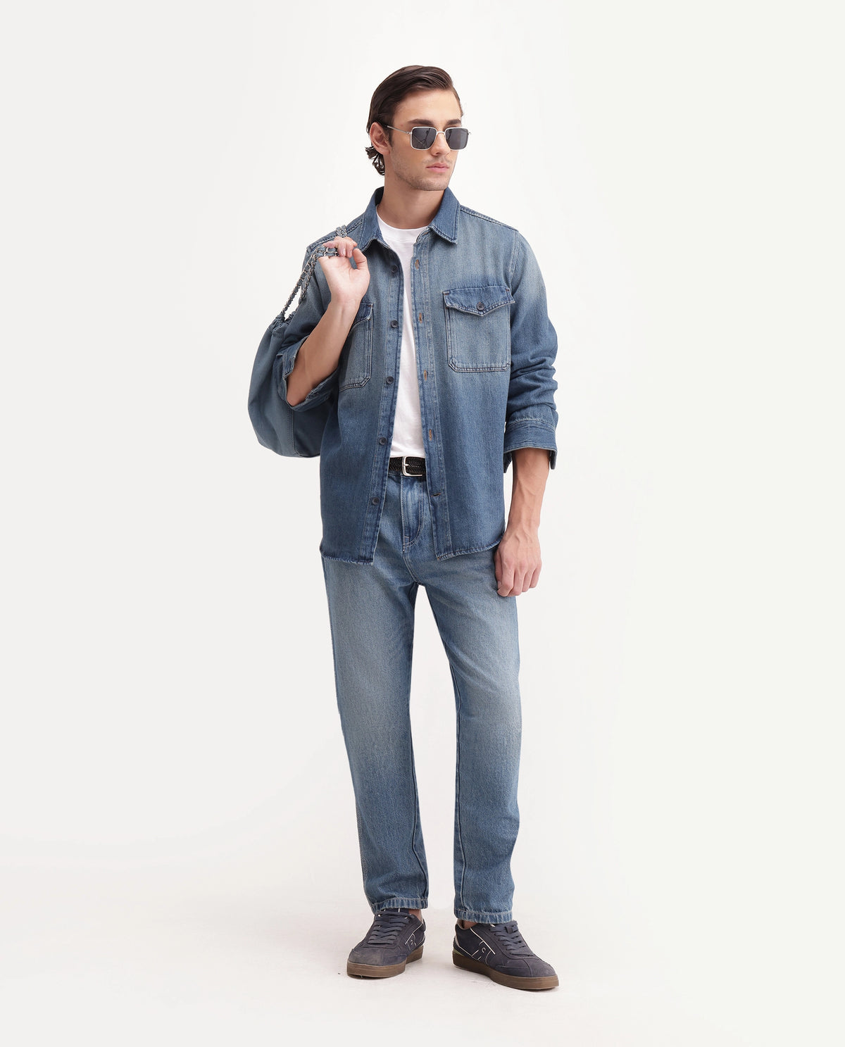 Rare Rabbit Men's Rong Primary Blue Cotton Spread Collar Regular Plain Shacket