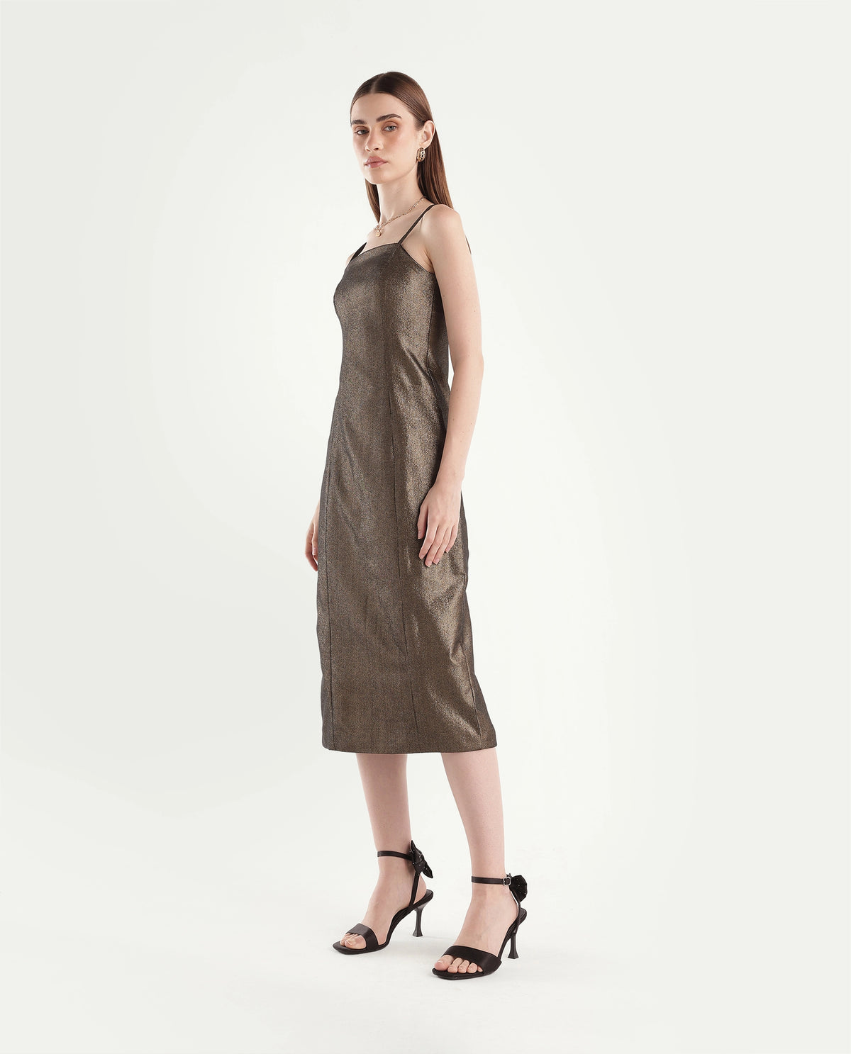 Rareism Women's Xoam Gold Polyester Blend Tube Neck Sheath Jacquard Dress - image 6